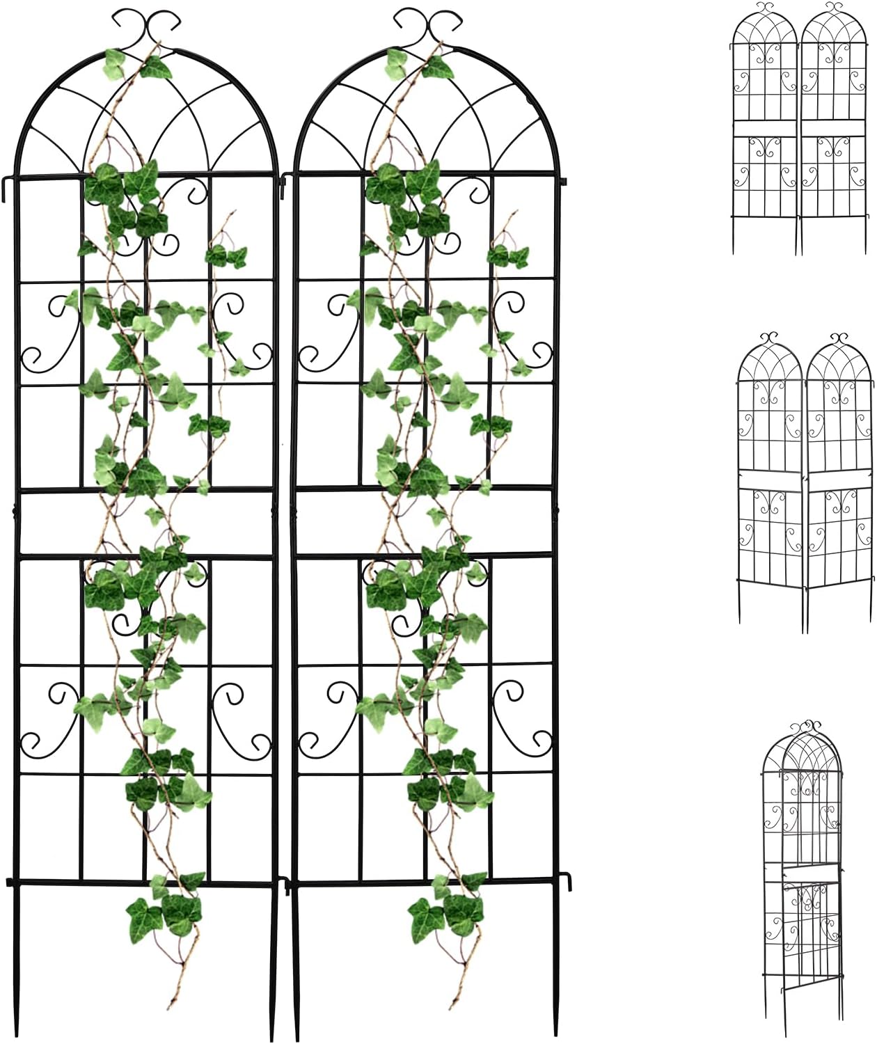 Outvita Garden Trellis for Climbing Plants, 2 Pack 5 Ft Large Decorative Outdoor Cucumber Trellis, Rust Proof Metal Vegetables Flowers Support for Tomatoes, Vines, Roses(Grid Pattern)