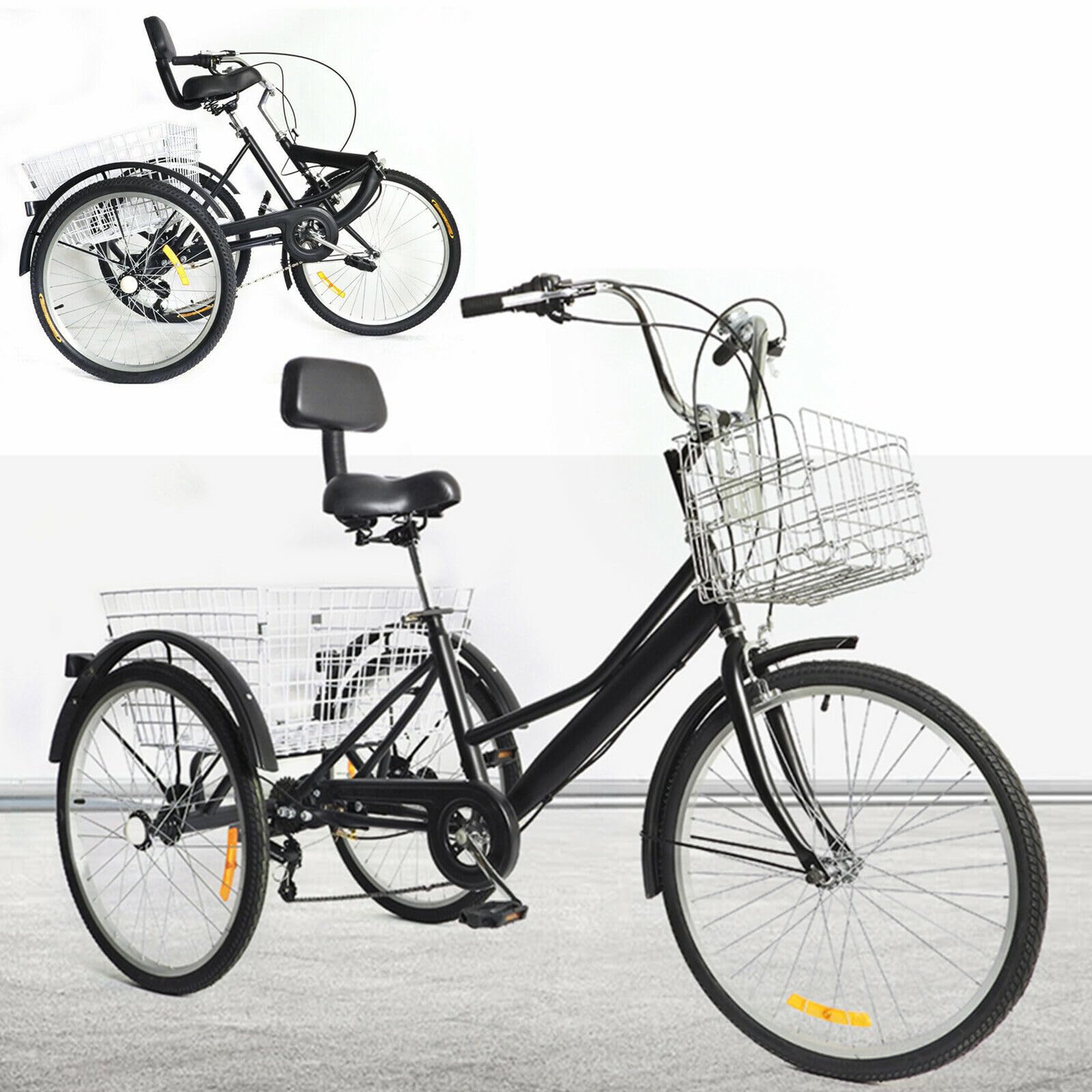 Triciclo per adulti, 61 cm, 3 ruote, 7 velocità, regolabile, per anziani, crociera, shopping, con cestino (B)
