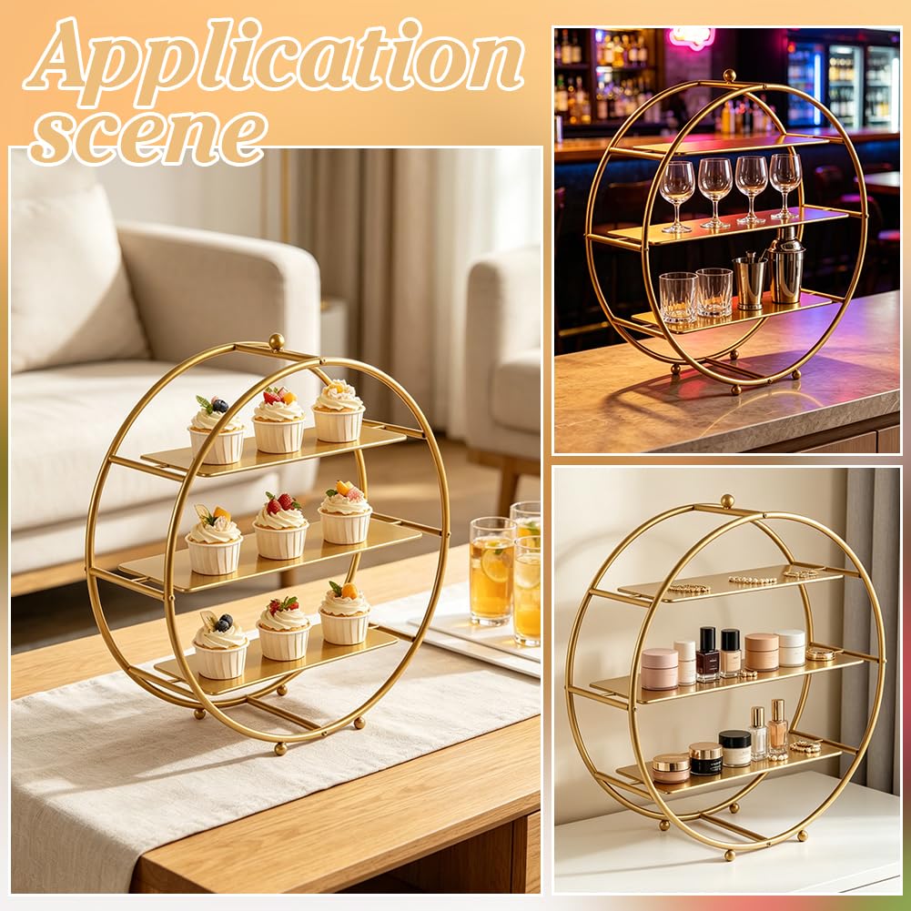 AHANDMAKER Soporte redondo para cupcakes de 3 niveles, 42 cm de alto, dorado mate, contemporáneo, para aperitivos, exhibición de aperitivos para banquetes de boda, fiesta, mesa, servir
