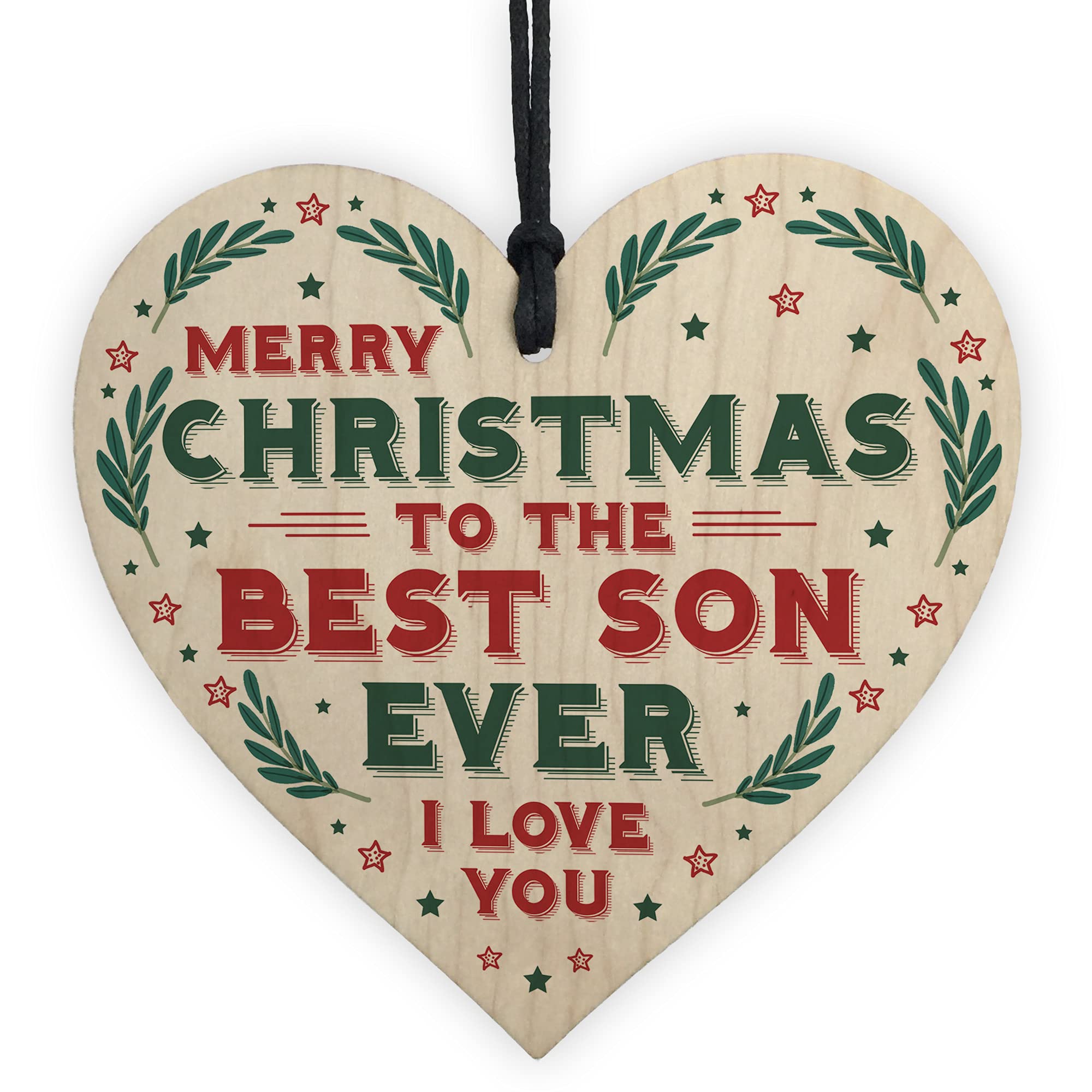 RED OCEAN For Son Hanging Wood Heart Bauble Gift For Him From Mum Dad