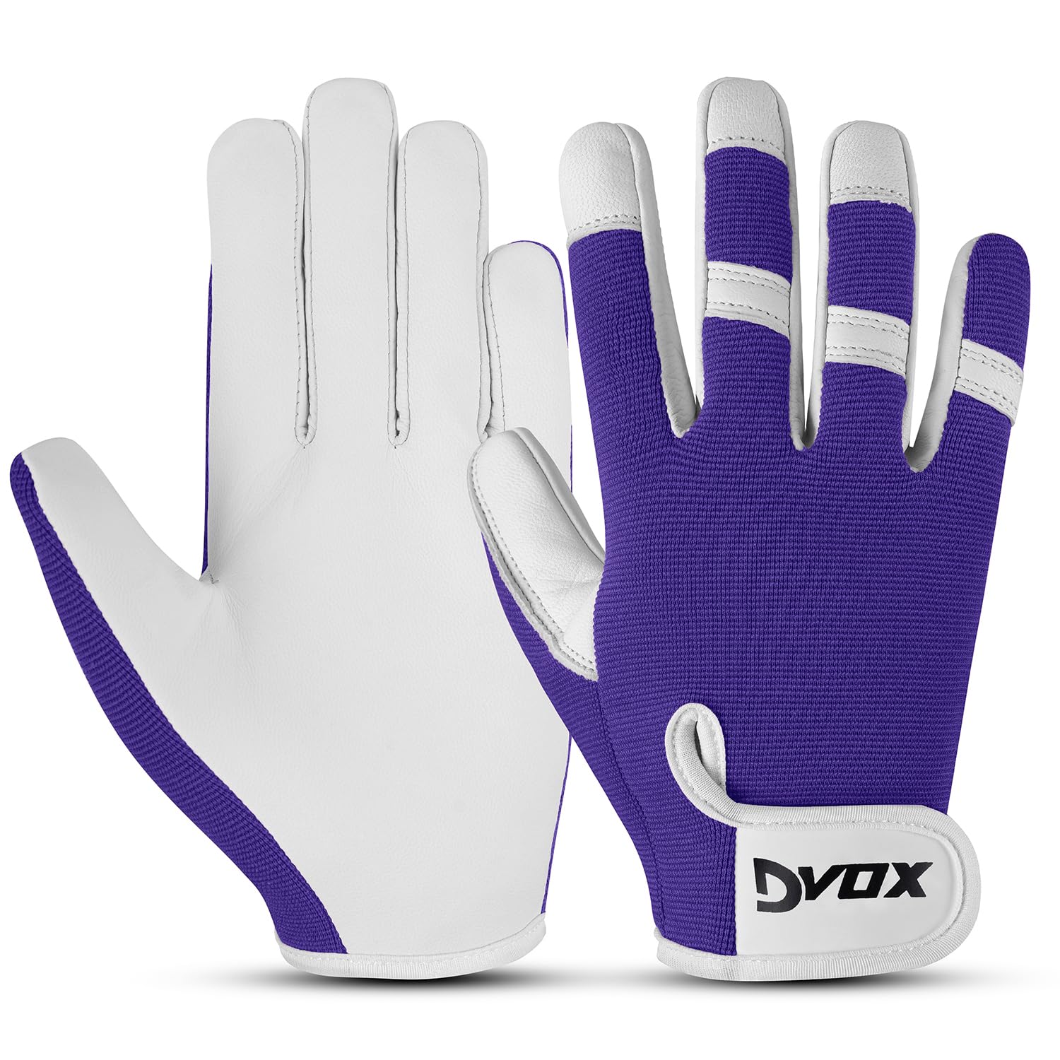 Dvox Leather Gardening Gloves, Heavy Duty Thorn Proof Work Gloves for Men and Women, Non-Slip Rigger Multipurpose Gloves, Ideal Gardening Gift (Purple, L)