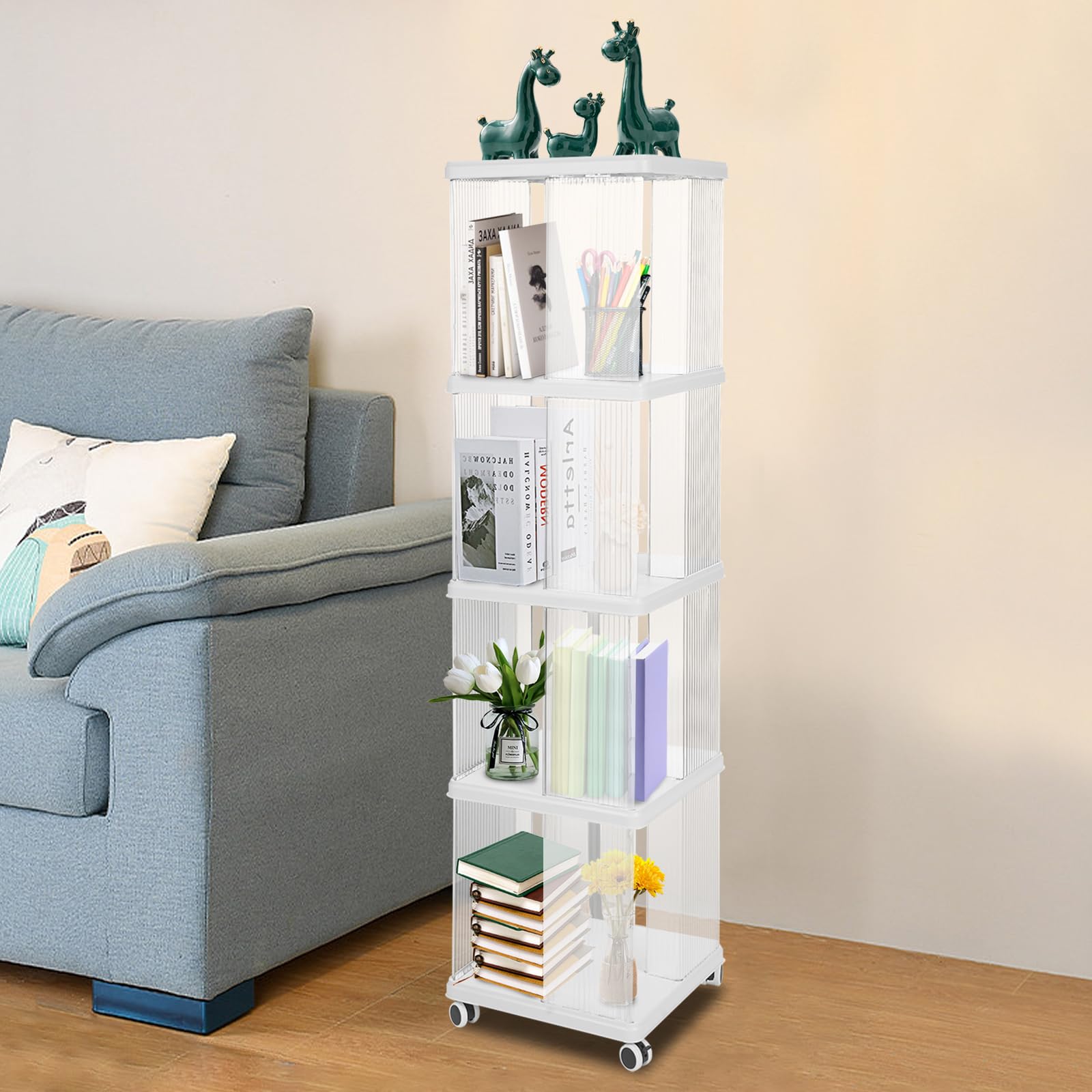 Home Bookcase, Buchorganisationsregal, Bücherregal, Drehbares Bücherregal für Wohnzimmer und Schlafzimmer (Weiß, 36 * 36 * 138.5cm)