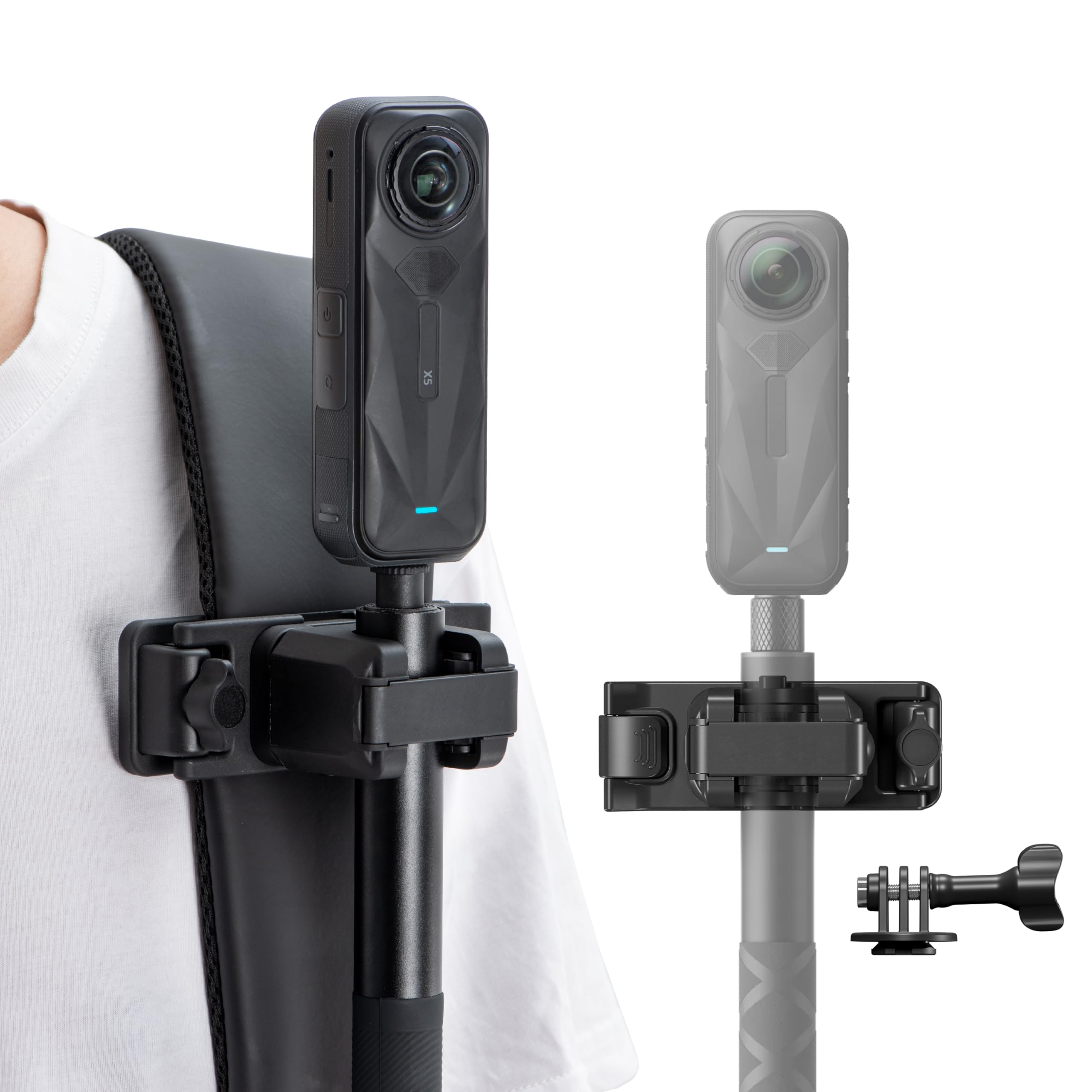 Selfie Stick Holster Rucksack Gurt Clip Halterung für Insta 360 X5 X4 Go Ultra ACE Pro 2 Mount Verstellbarer Schnellspanner für goPro Hero 13 Max 2 für DJI Osmo Nano Action 6 5 Zubehör