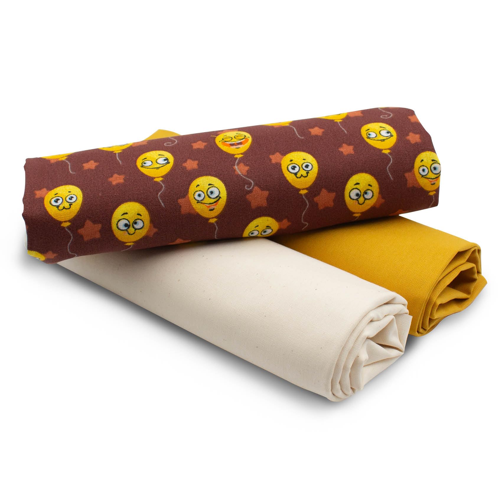 VmG-Store 1.5 m Cotton Fabric Set Design Fabric + 2 x Plain Colour Coordinated 100% Cotton Material Selection (Balloon Smile Set27)