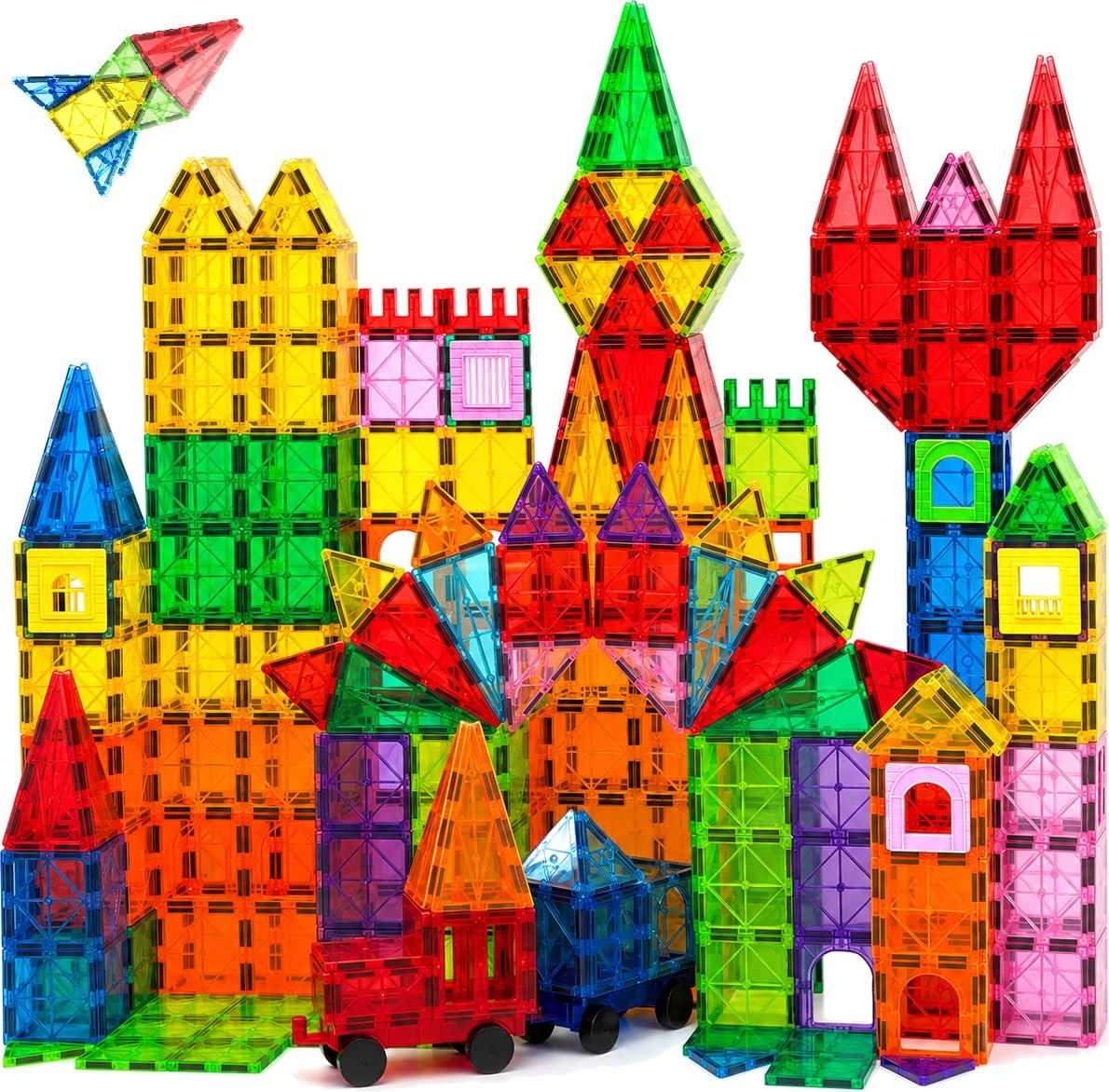 102PC Costruzioni Magnetiche per Bambini con 2 Auto Giochi 3+ Anni | Costruzioni Magnetiche Blocchi Educativo Magnetic Tiles Compleanno Natale Epifania Giocattoli Regalo Bambini Bambina 5 6 Anni