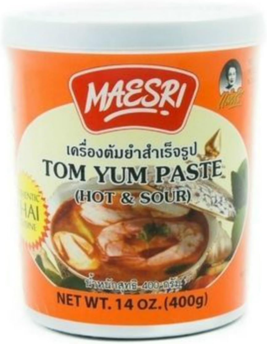Maesri Tom Yum Paste - Authentic Thai Soup Base - Hot & Sour, 14 Ounce
