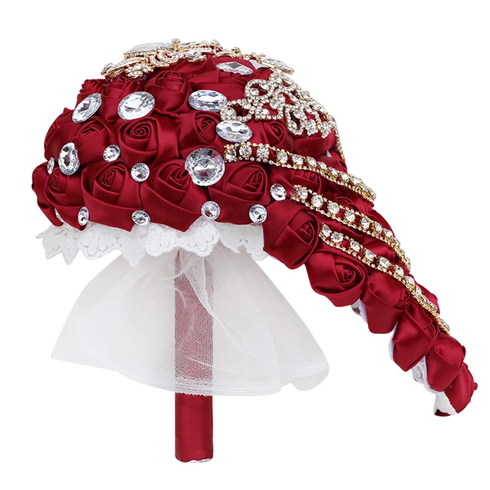 Bouquet da sposa di lusso bouquet di rose bouquet artificiale a cascata spilla con strass di perle matrimonio nuziale