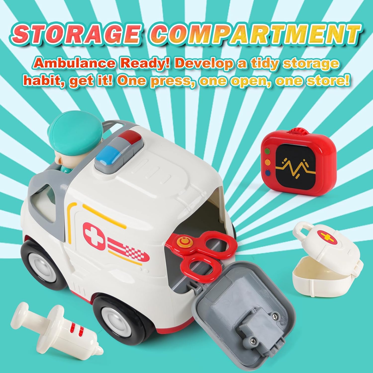 Remote Control Car for Kids - Cartoon RC Ambulance Toy for Toddlers 18+ Months, Ages 2 3 4 5 Years Old, Birthday Gifts for Boys with Lights & Sounds & Music