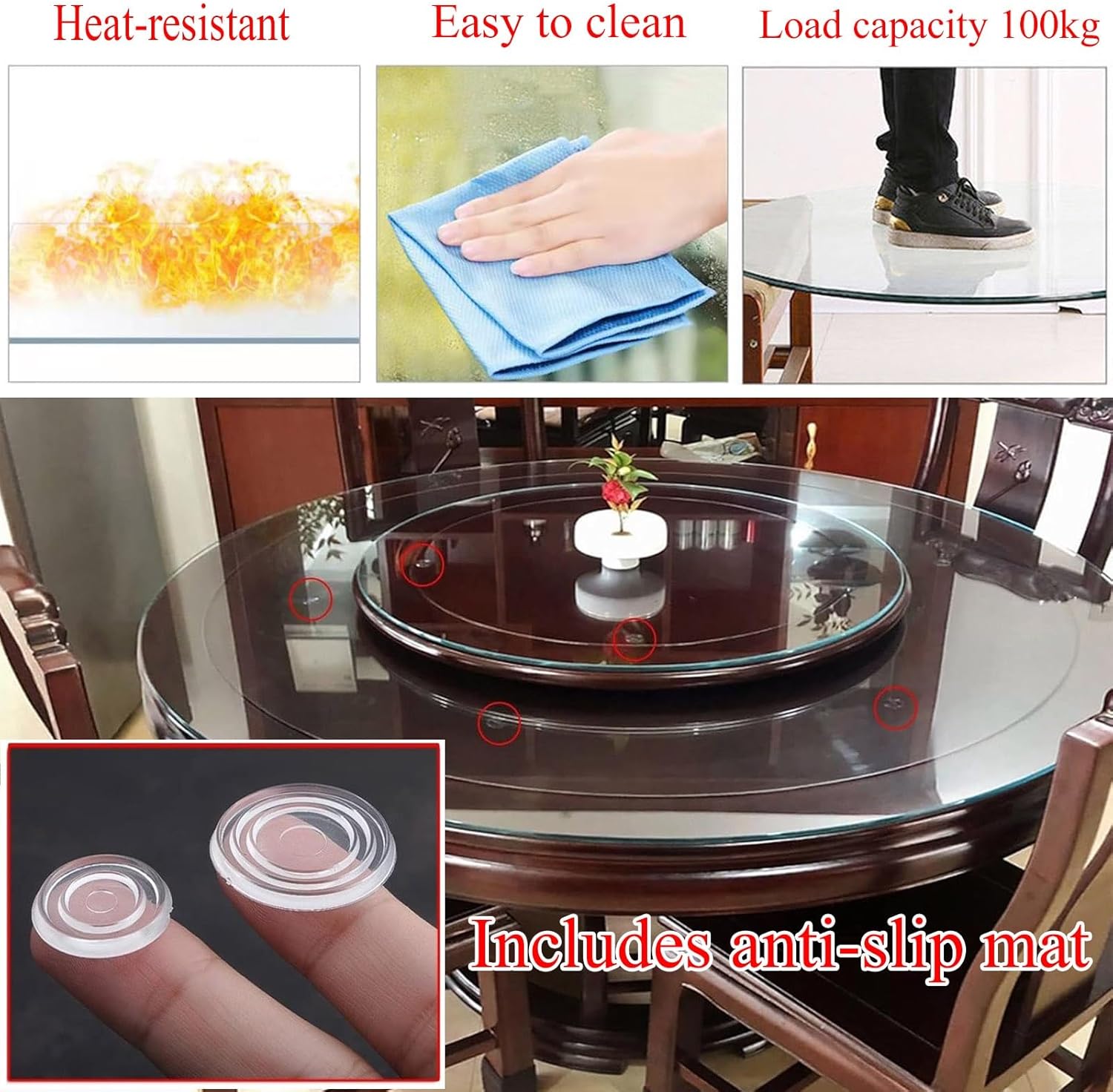 Glass Table Top Tempered Glass, Clear Plate Glass 7mm Thick, Diameter 38cm 50cm 75cm 90cm, Round Glass Table Top Polished Edges, Scratch-resistant And Durable, Kitchen Dining Table Top(1000mm)
