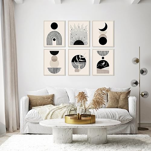 Miniatura 7 de Arte bohemio para pared, arte abstracto bohemio para pared, arte de pared negro y beige, línea de amanecer, arte en lienzo, impresiones modernas de