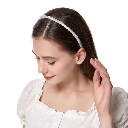 Miniatura 4 de Cuizhiyu 4 PK Crystal Rhinestone Headbands for Women Girls Double Rows Sparkly Beaded Hair Hoops Clear Black Weave Narrow Hair Bands Hair Color A
