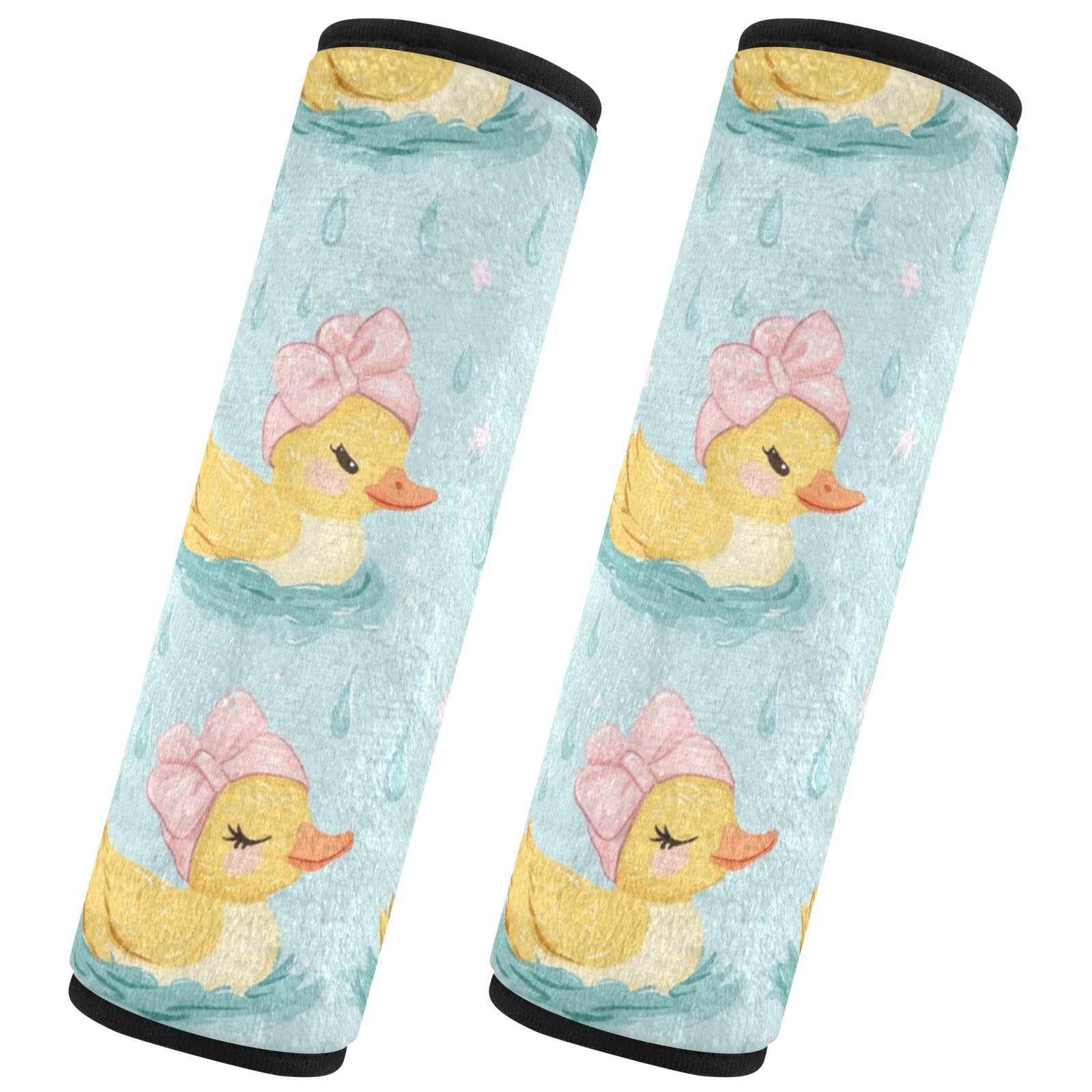 Seat Belt Covers 2 Pack Ducks Pink Headbands Car Seat Strap Covers Super Soft Bows Raindrops Car Seat Neck Cover for Boys Girls Adults Babies M