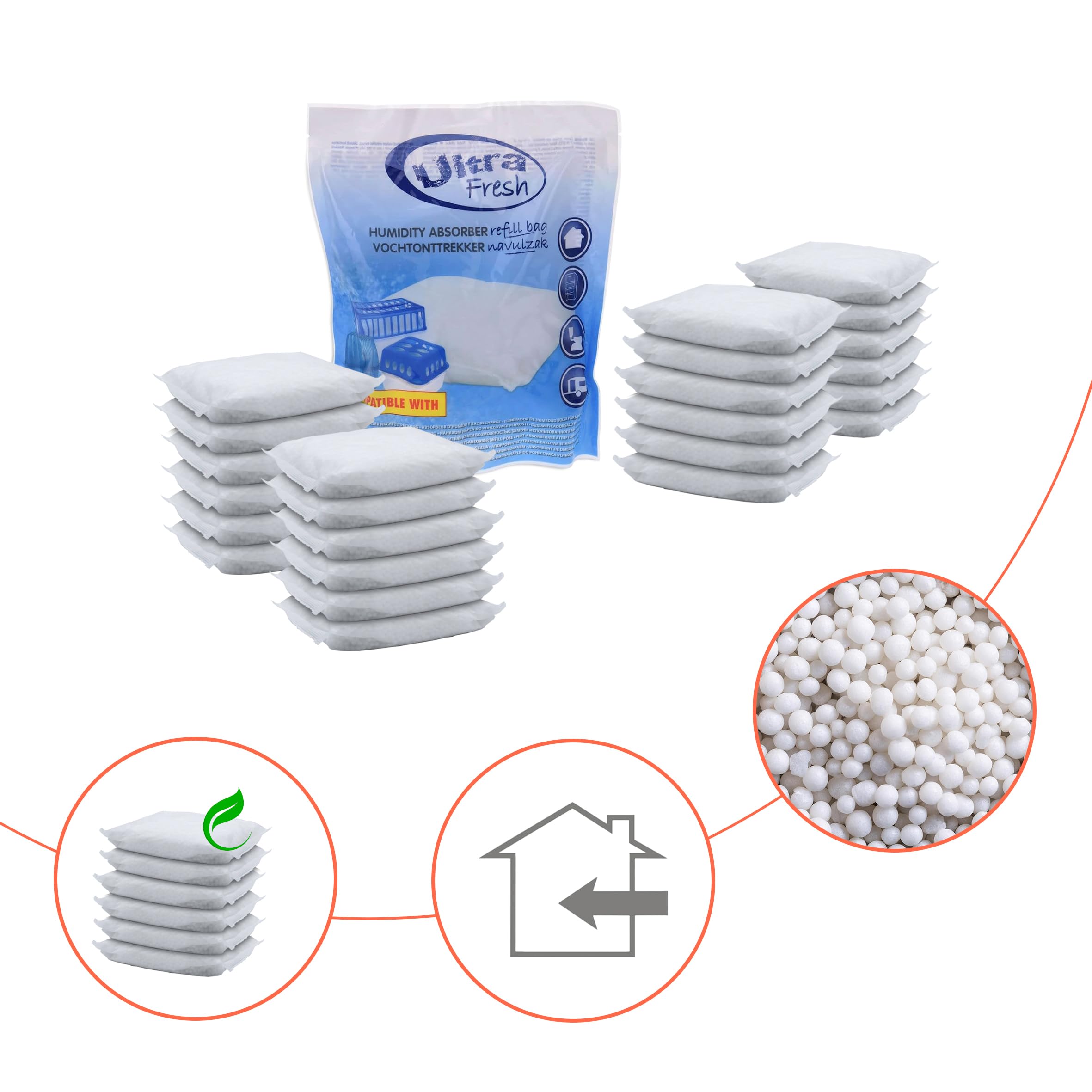 Spetebo Lot de 24 recharges pour déshumidificateur d'air Ultra Fresh - 450 g - Granulés pour déshumidificateur