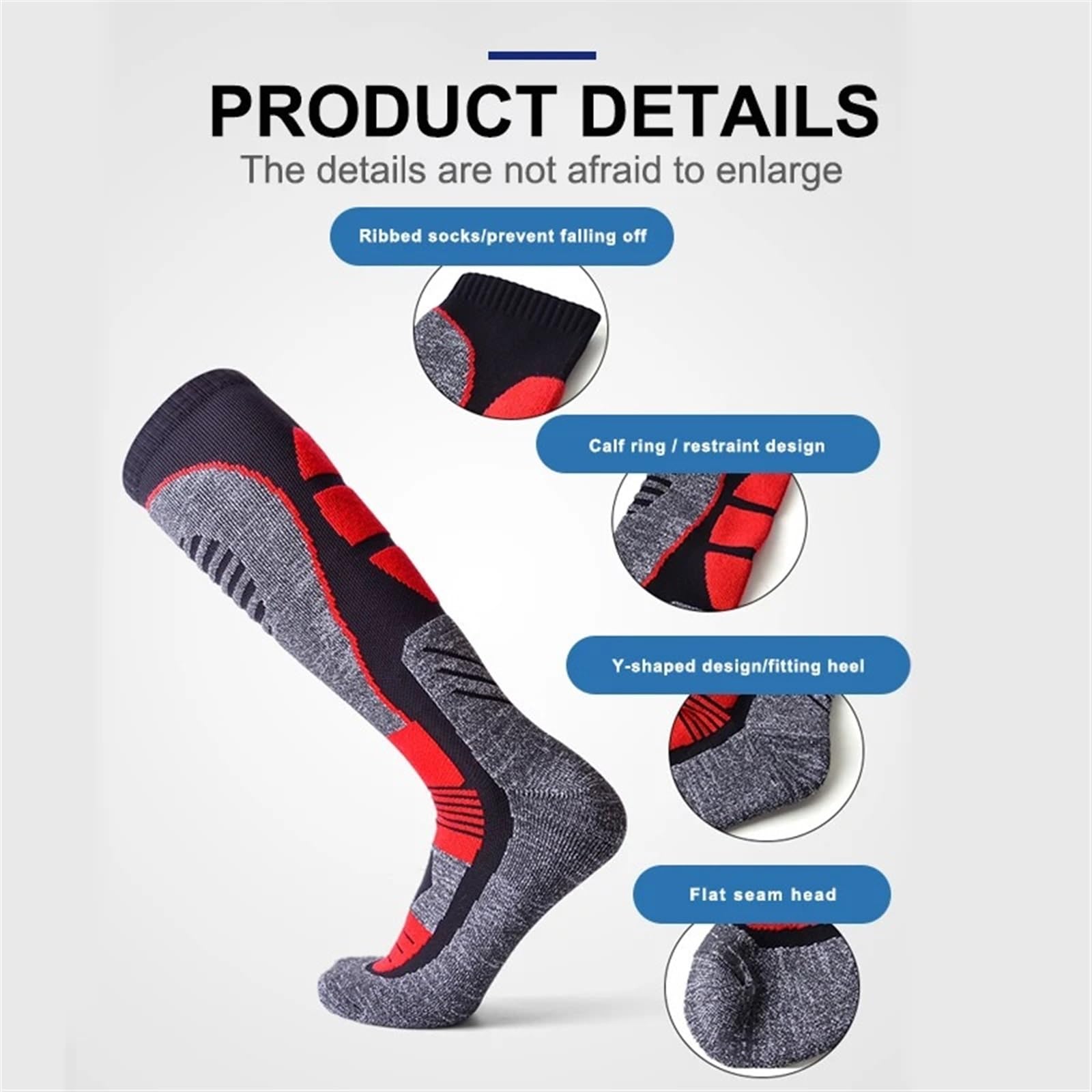 Chaussette Ski Chaussettes De Ski en Polaire d'hiver for Hommes, Snowboard Épaisses Et Longues Sports Plein Air, Garde Au Chaud, Cyclisme, Course À Pied, Randonnée