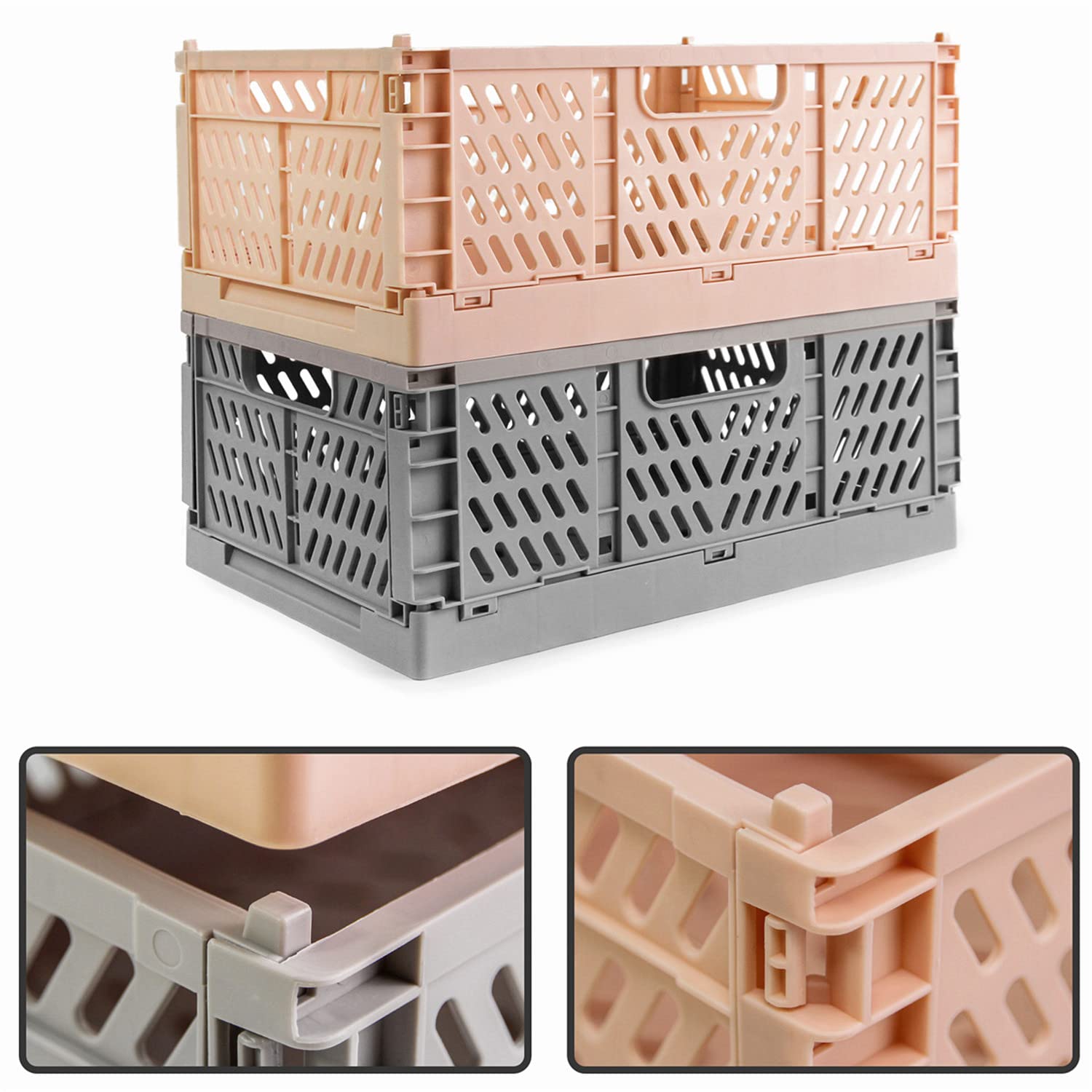 Spesh 2 Stücke Klappboxen Faltbar Aufbewahrungskorb Plastik Klappkisten Kunststoff Stabil Lagerkisten für Kinderzimmer,Küche,Arbeitszimmer (Rosa, 30*20*12cm)