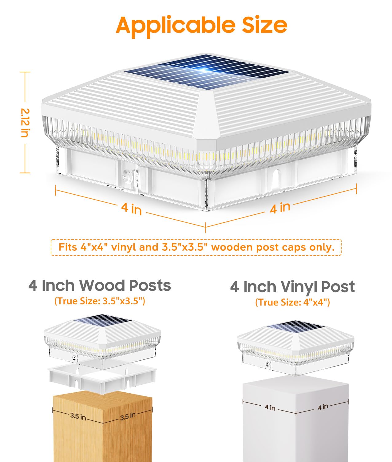 Solar-Pfostenkappenleuchten für den Außenbereich, 40 LEDs, Zaunpfosten, Solarleuchten für den Außenbereich mit 3 Modi, 30 Lumen, wasserdicht, Deck-Zaunpfosten, solarbetrieben, für 4 x 4, 3,5 x