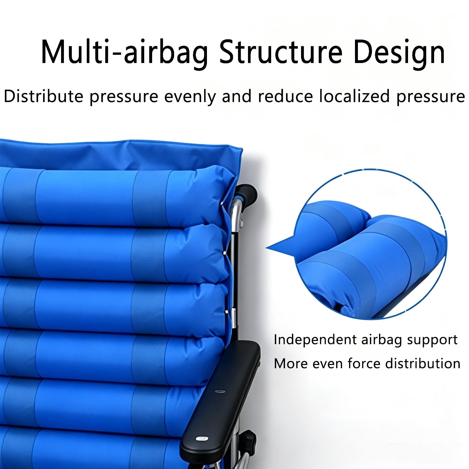 JOSBY Sedile Gonfiabile Estivo per Sedia A Rotelle, con Pompa Ad Aria Regolabile, Cuscino Schienale con Airbag Multipli, Materasso Ad Aria Impermeabile E Traspirante, per Anziani E Disabili Che