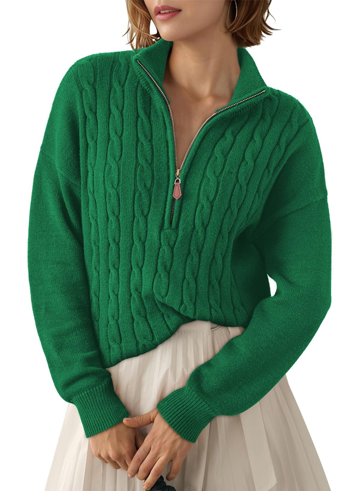Dokotoo Womens Sweaters 2026 Fall Winter Quarter Zip Casual Ribbed Cable Knit Pullover