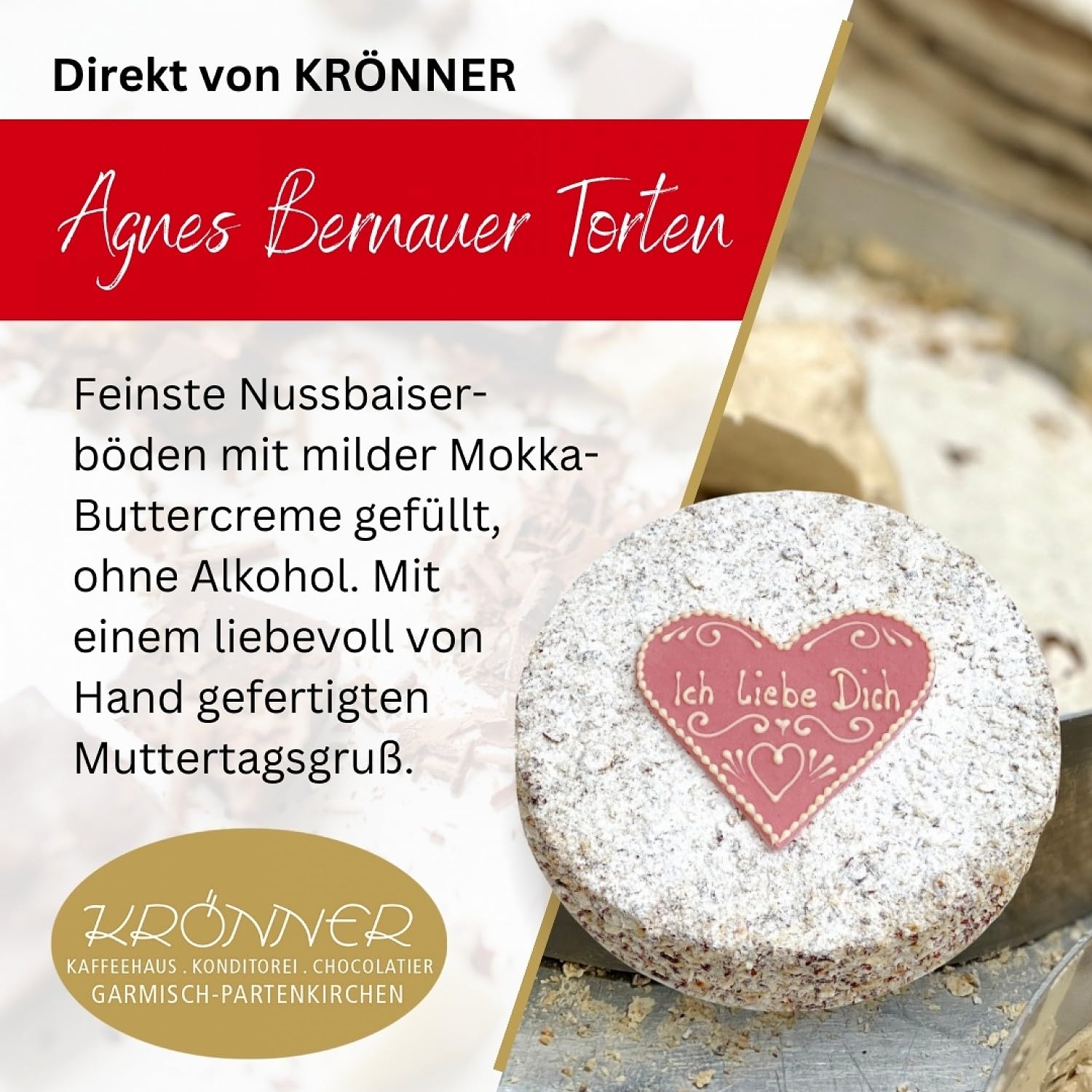 Krönner Agnes Bernauer Torte (Valentinsgruß, ⌀ 26 cm) – Schichttorte aus Nu