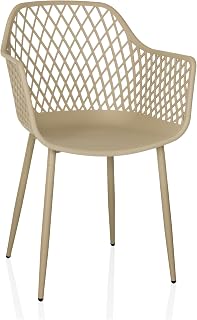 Silla de Concha con reposabrazos, Resistente a la Intemperie Silla de plástico BEGIO L para Interior y Exterior de jardín, Patio o Comedor, Beige