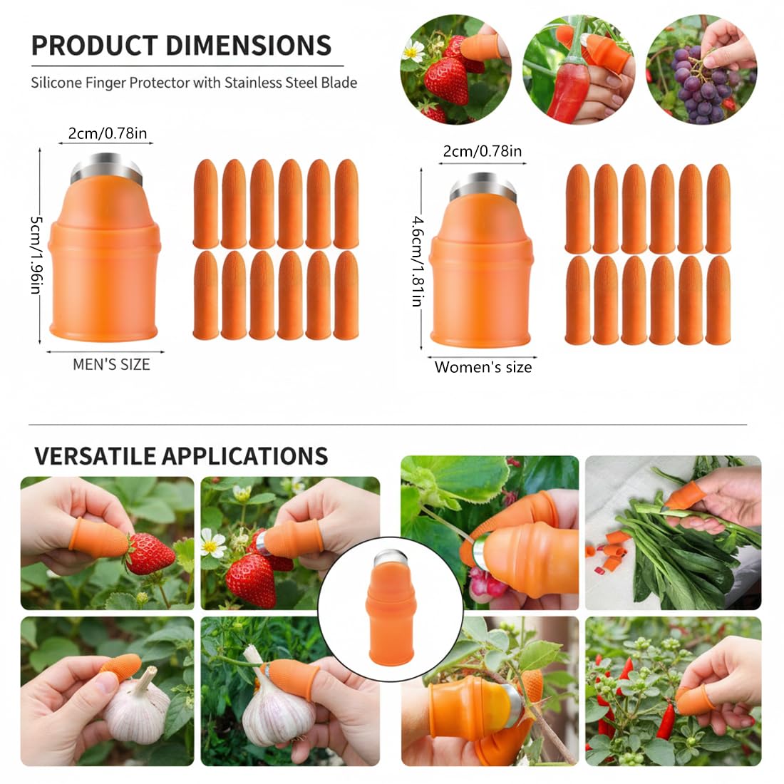 4 Set Coltelli da Pollice in Silicone, Guanti con Lama per Giardinaggio, Coltelli da Dito per Potatura di Piante, Frutta e Verdura Include Lama e Protezione per Dita