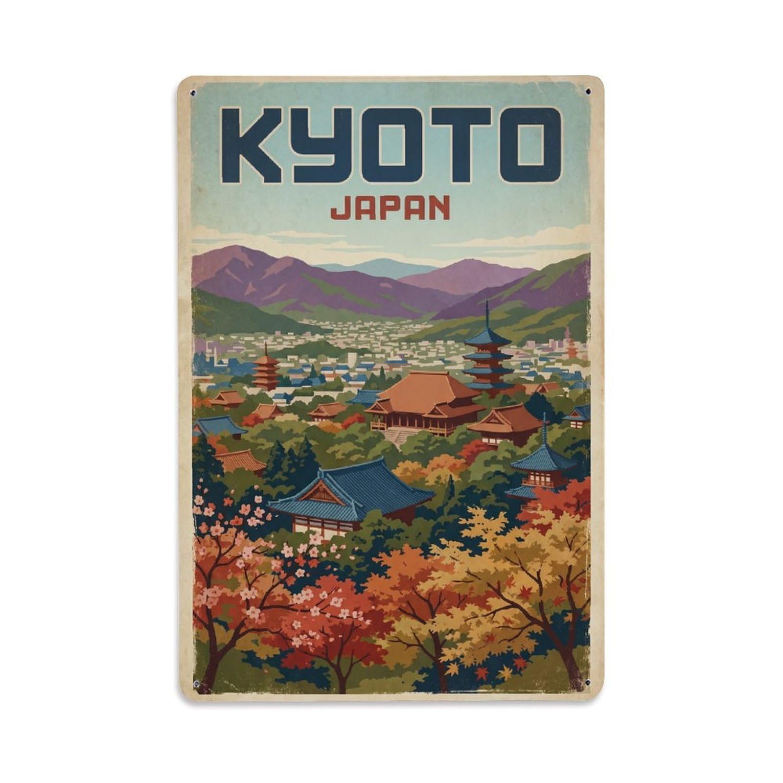 Gead 8X12inch Style Vintage Travel Kyoto Japan Vista Metal Tin Sign