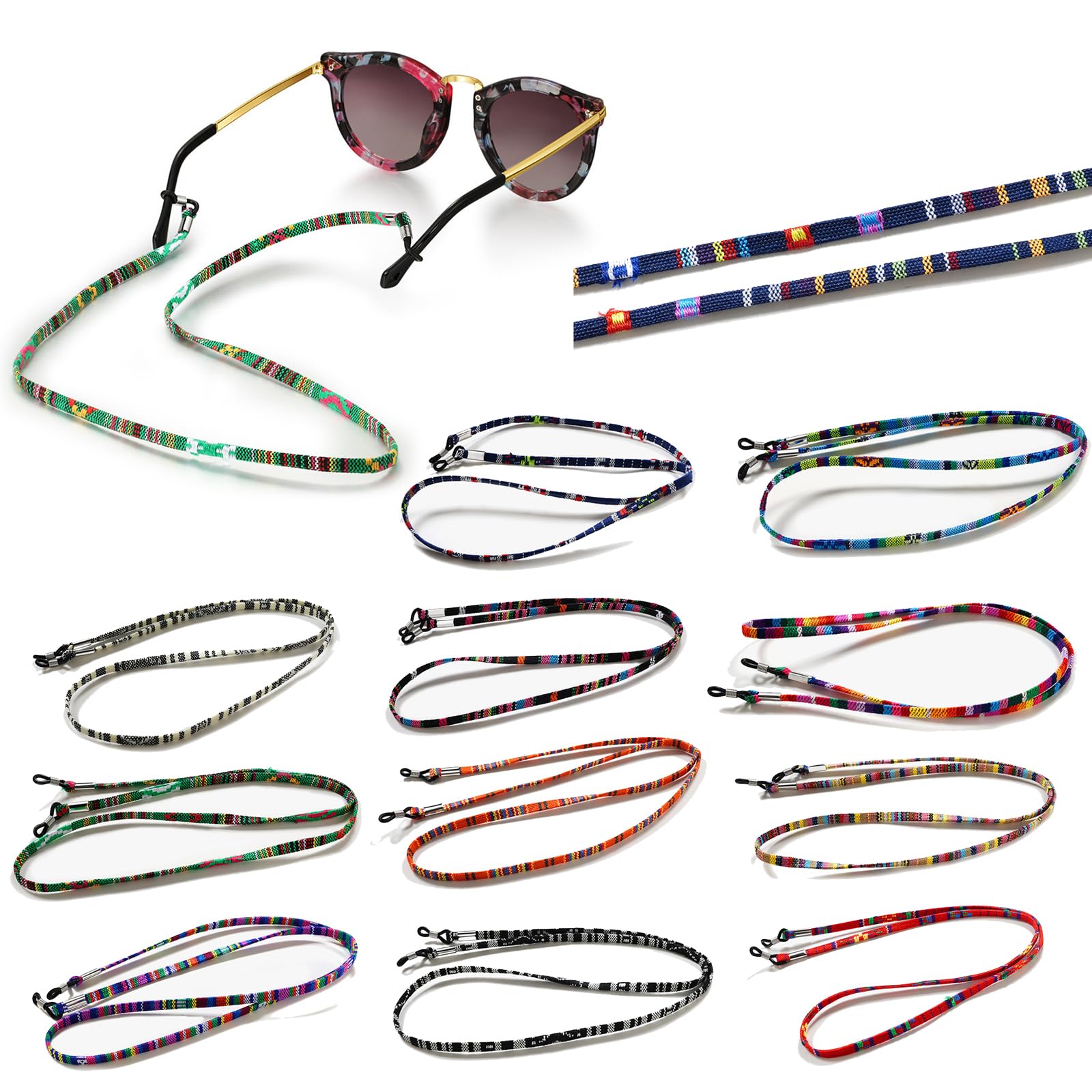 DALAETUS 12 Piezas Antideslizantes Cordon Gafas Set, Cuerda Gafas de Sol en 12 Patrones, Correa Gafas, Retenedor de Gafas de Nylon para Gafas de Sol, Retenedor Cadenas Gafas para Mujeres, Hombres y Deportes