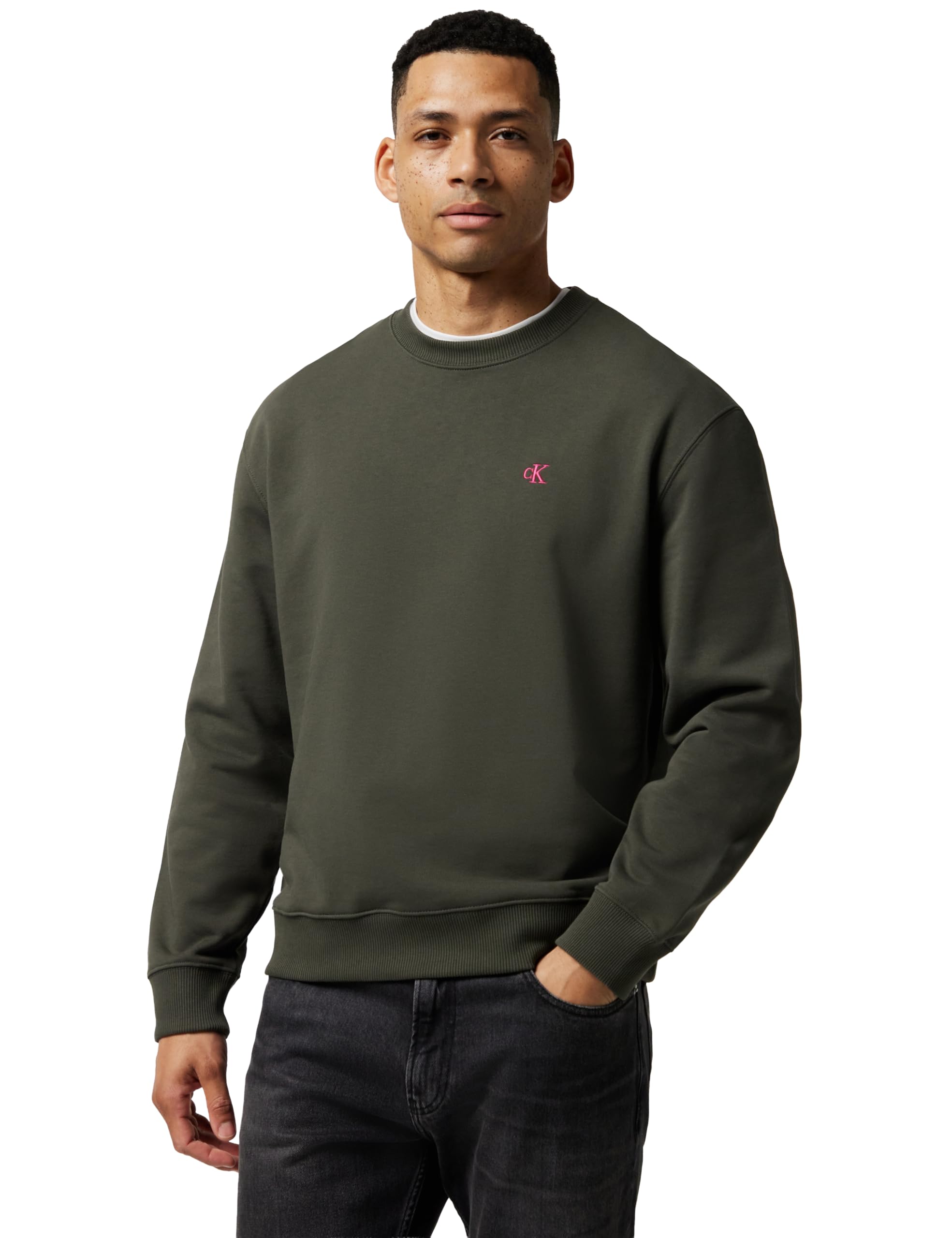Calvin Klein Uomo Felpa Terry Monogram Relaxed Fit, Marrone (Beluga), M