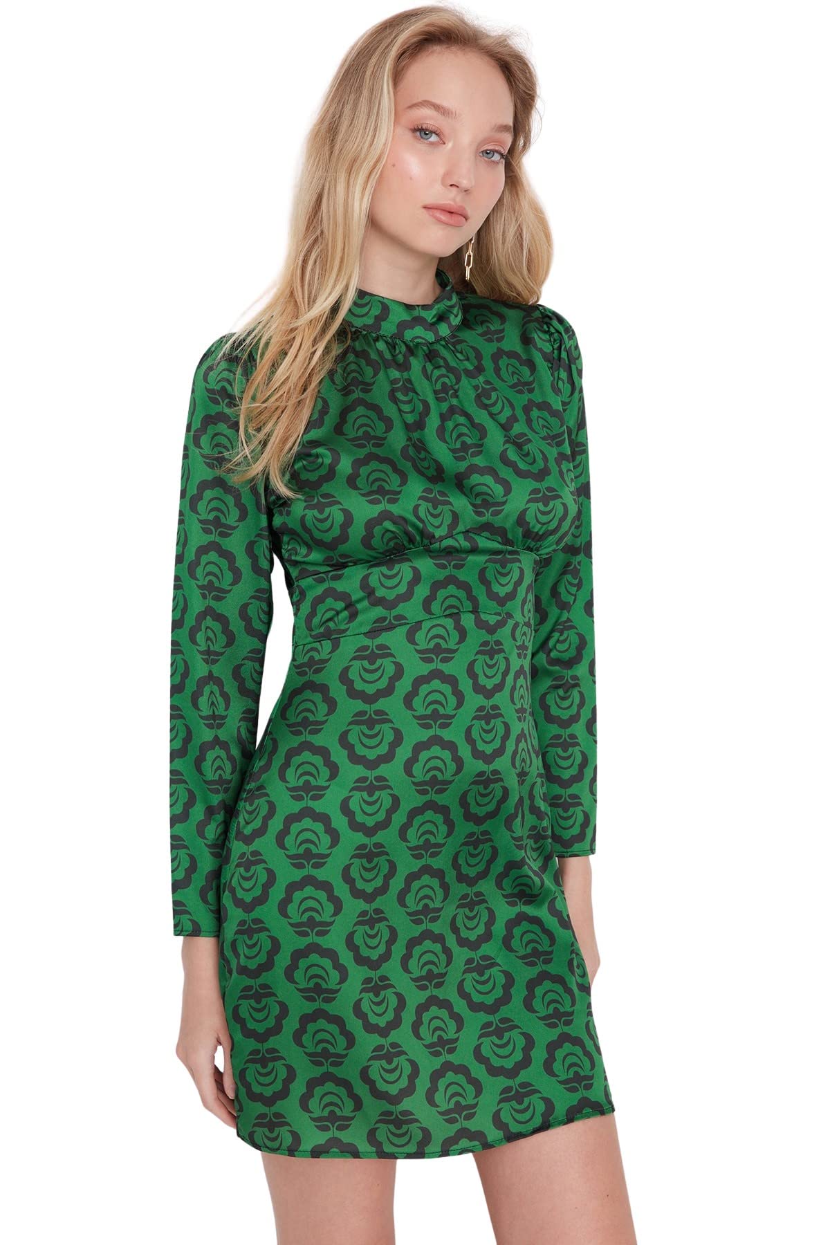 Trendyol Women's Green Mini A-Line Regular Woven Dress