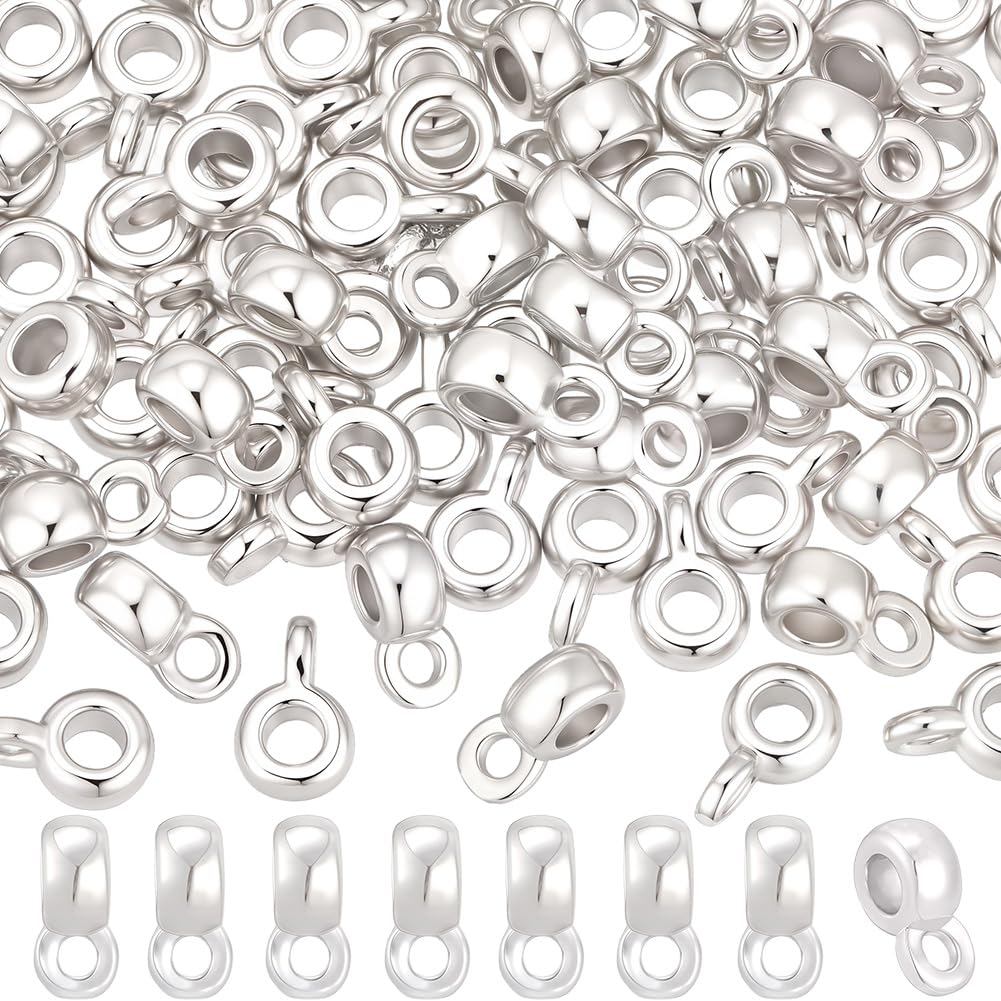 Beebeecraft 1 Box 80Pcs Bail Tube Beads 925 Sterling Silver Plated Brass Spacer Bail Beads with Hanger Loop Link Connector Column Spacers for Jewelry Making Earring Necklace Bracelets Crafts Supplies