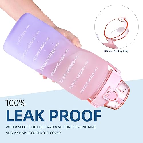 Miniatura 5 de Laster Botella de agua motivacional grande de 64 onzas, medio galón, 2 litros, con marcador de tiempo para hidratación durante todo el día, con