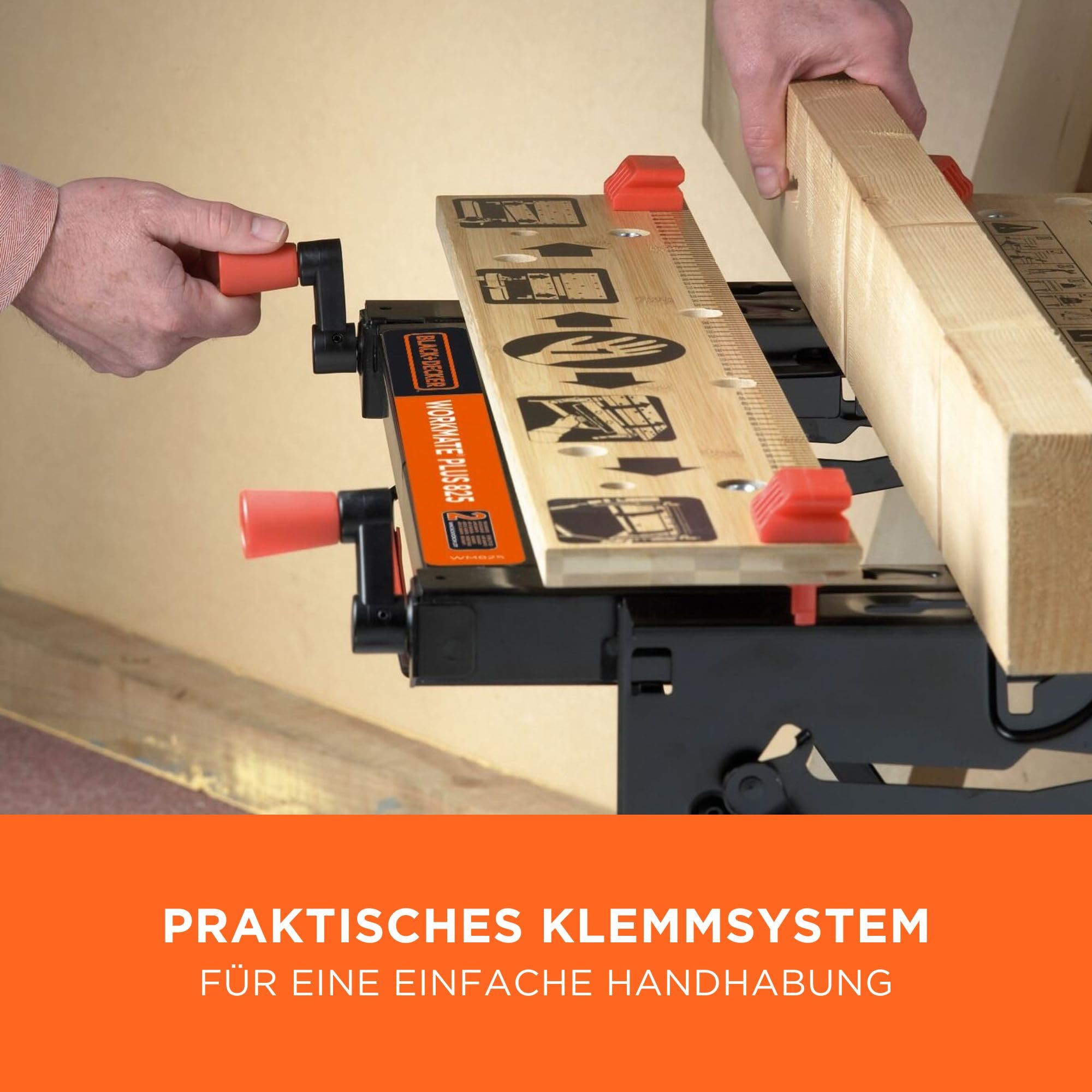 BLACK+DECKER Workmate Flexible Universal-Werkbank (klappbarer Sägebock – Arbeitstisch mit großer Arbeitsfläche, verstellbare Spannbacken, bis 250 kg belastbar, 74 x 25 cm) WM825-XJ