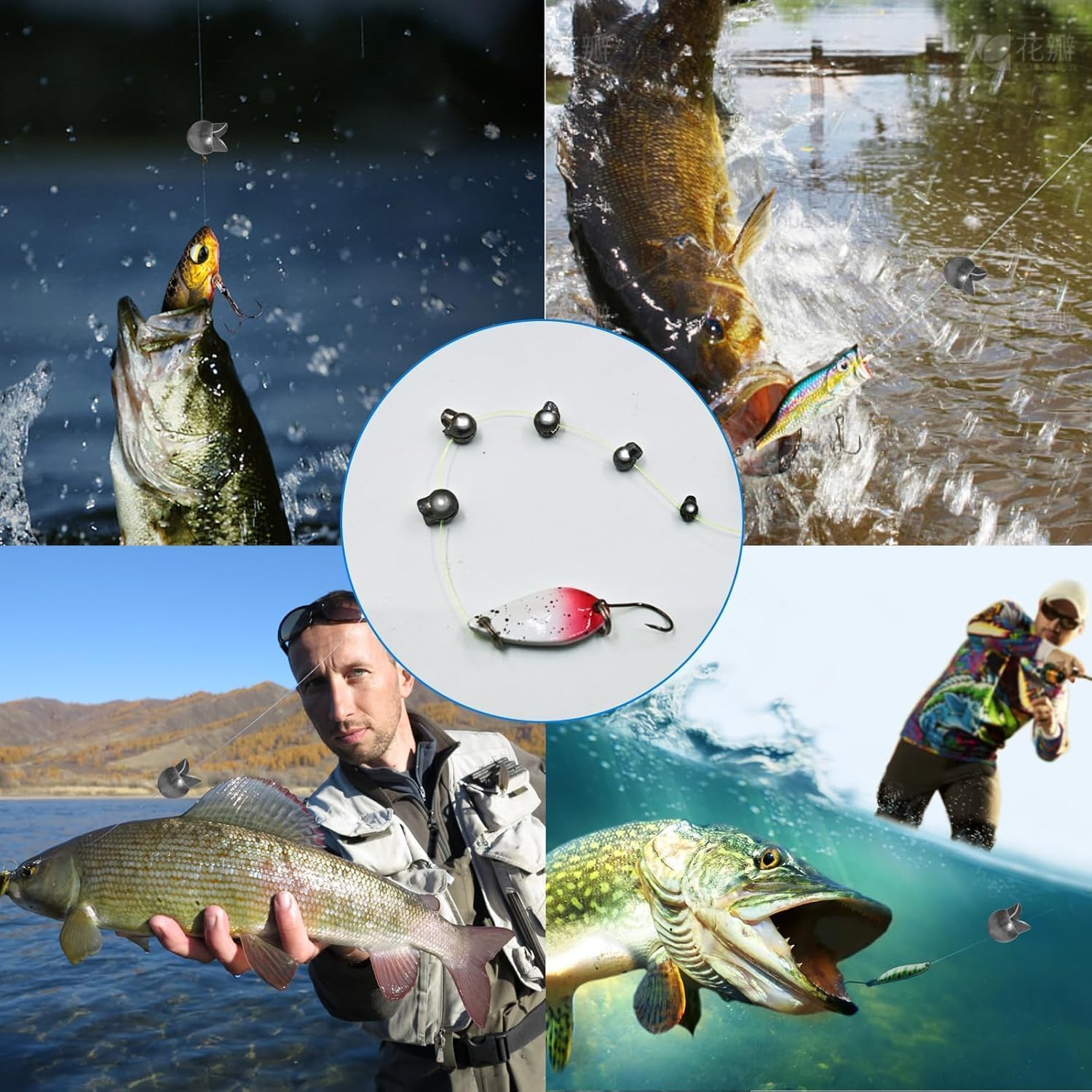 SANWEAL 120 plomos de peso de pesca, plomos redondos divididos con ganchos para pesca de trucha y hielo