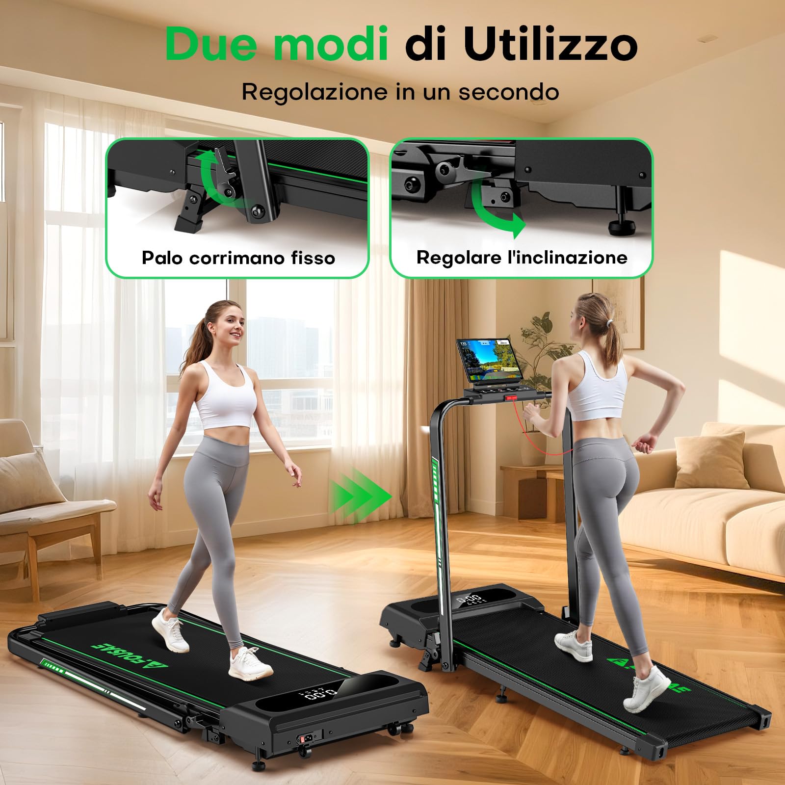 Tapis Roulant Elettrico Pieghevole 1-12km/h, 5 in 1 tapirulan con Inclinazione, Salvaspazio Con Doppio Display LED, Supporto per App e Tablet, Telecomando, Nessuna Installazione Richiesta
