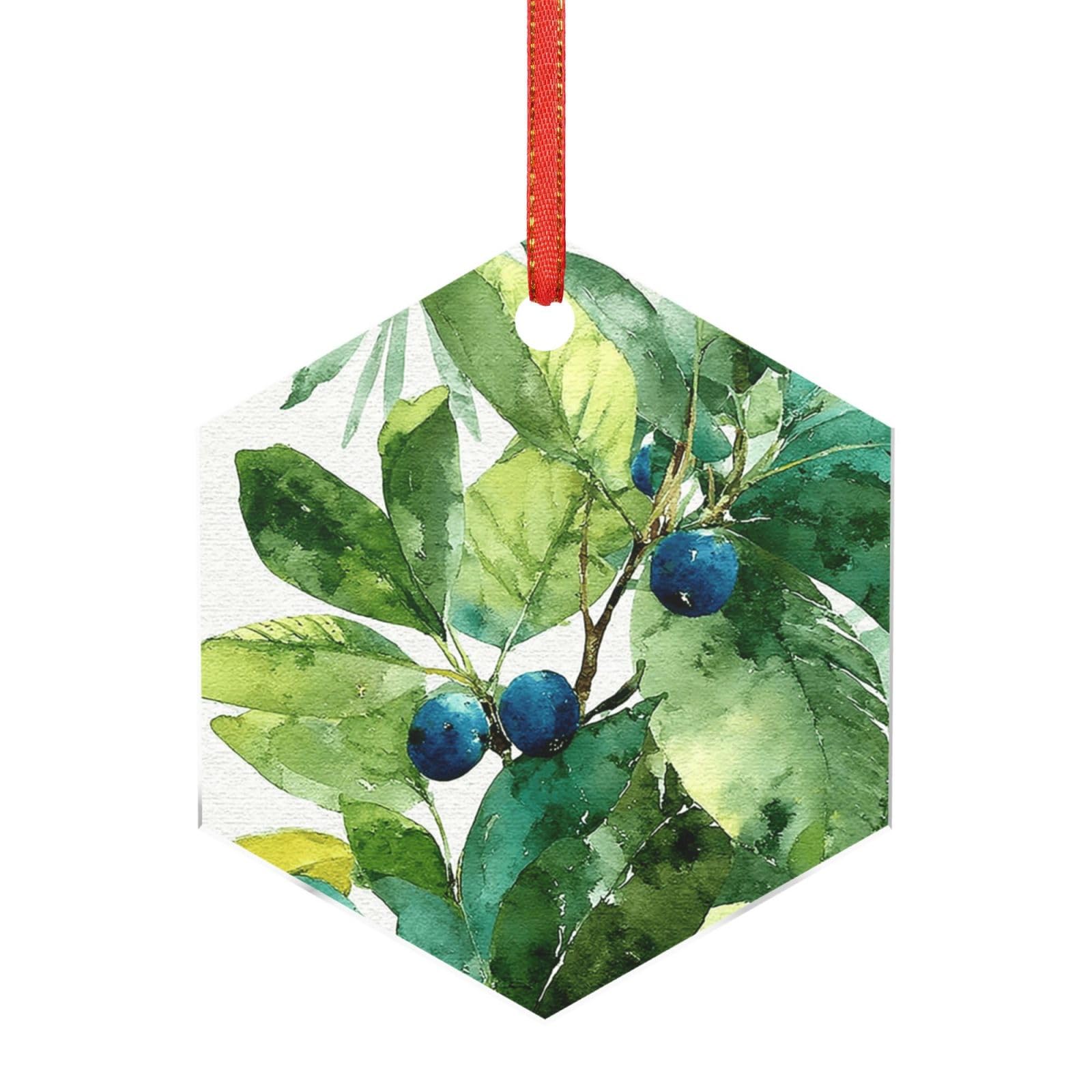 Hjkjkkj Hexagon Acrylic Ornament Christmas Tree Decoration Clear Round Pendant With Red Ribbon Tropical Palm Leaves Christmas Ornaments Indoor Outdoor Hanging Acrylic Pendants For Xmas Party Decor