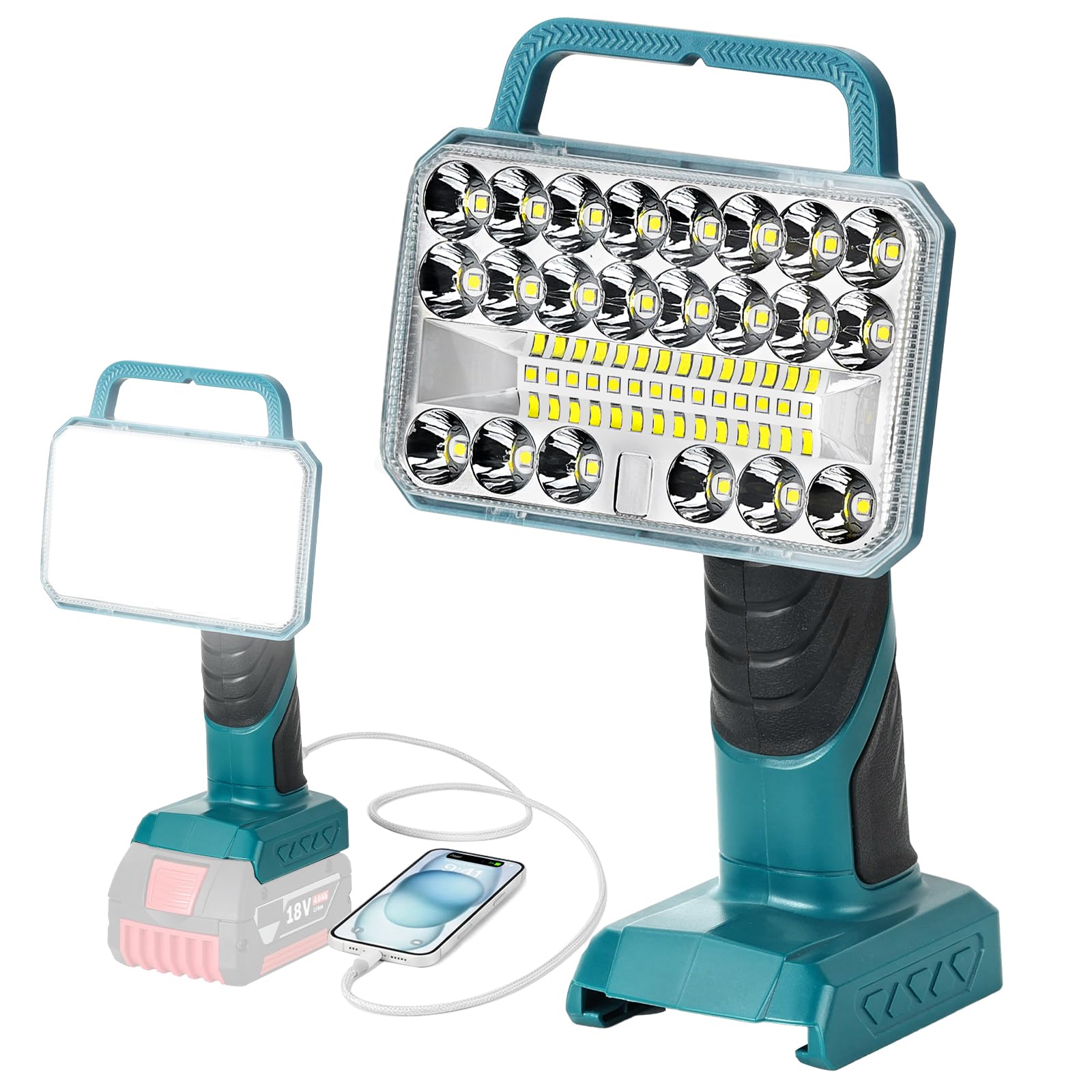 Cordless LED Work Light for Bosch 18V Battery, 2000LM Portable Handheld Flashlights Tool with USB Port and 3 Brightness Modes for Camping, Fishing, Job Site, Indoor & Outdoor Use
