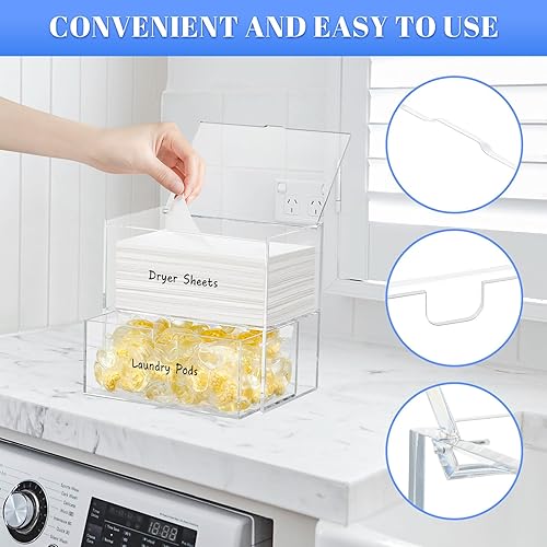 Miniatura 4 de Simetufy Soporte para hojas de secadora, contenedor de hojas de secadora, dispensador de hojas de secadora acrílicas, organizador transparente para
