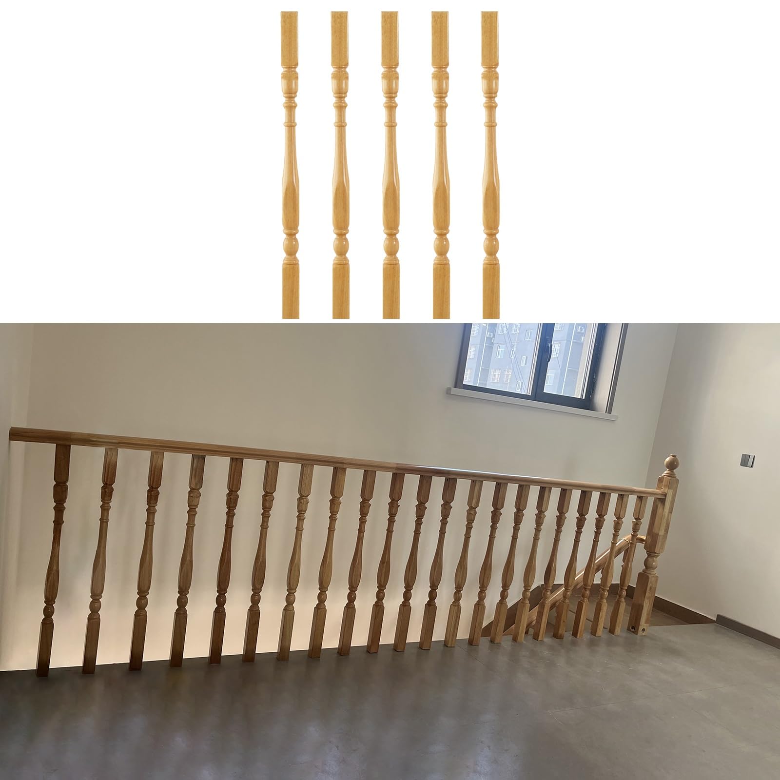 Elegant Hardwood Staircase Balusters - 37.4/33.5in Solid Wood Spindles for Indoor/Outdoor Use (1/5/10/20 Pack)(95cm/37.4in 5 Pack)