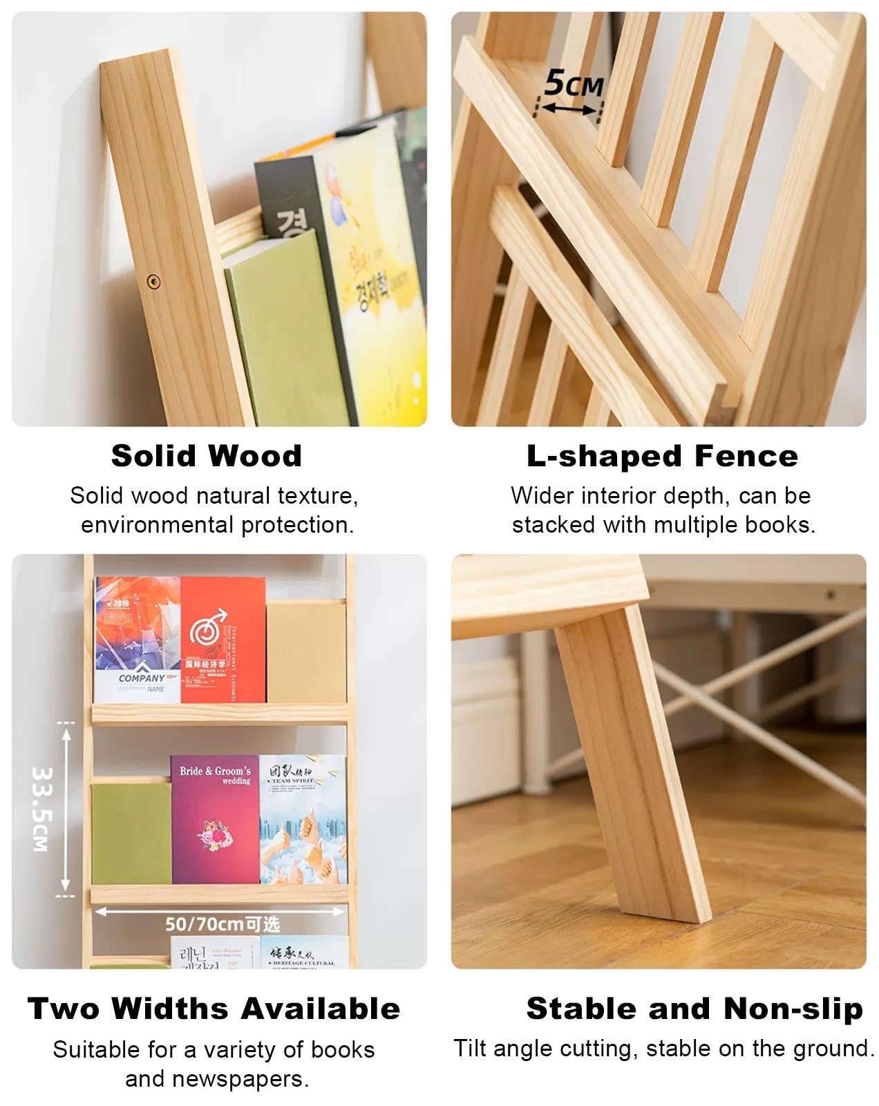 AviiSo Prospektständer Broschürehalter für Display, Massivholzmagazin Speicherregal Organizer, Ausstellungsräume Bücherregal, Mehrzweck-Dekor-Dokumente Informationsregal (Size : 50cm Wide)