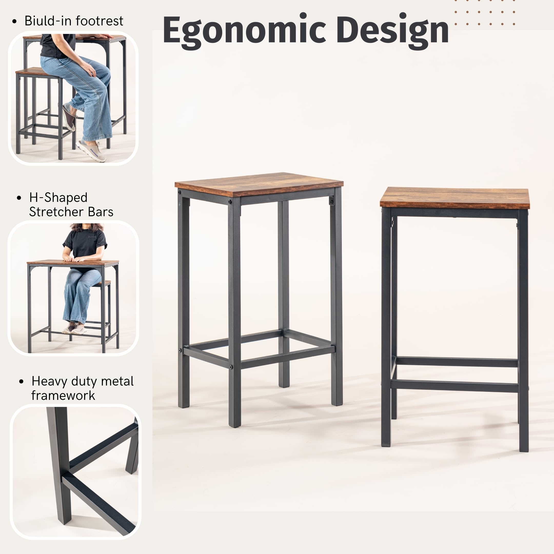 FurnitureR - Juego de 5 Barras de Bar, Mesa de Bar, con 4 Altas, Marco de Acero, Estilo Industrial, rústico marrón, para Cocina, Comedor, Sala de Estar, 100 x 60 x 90 cm