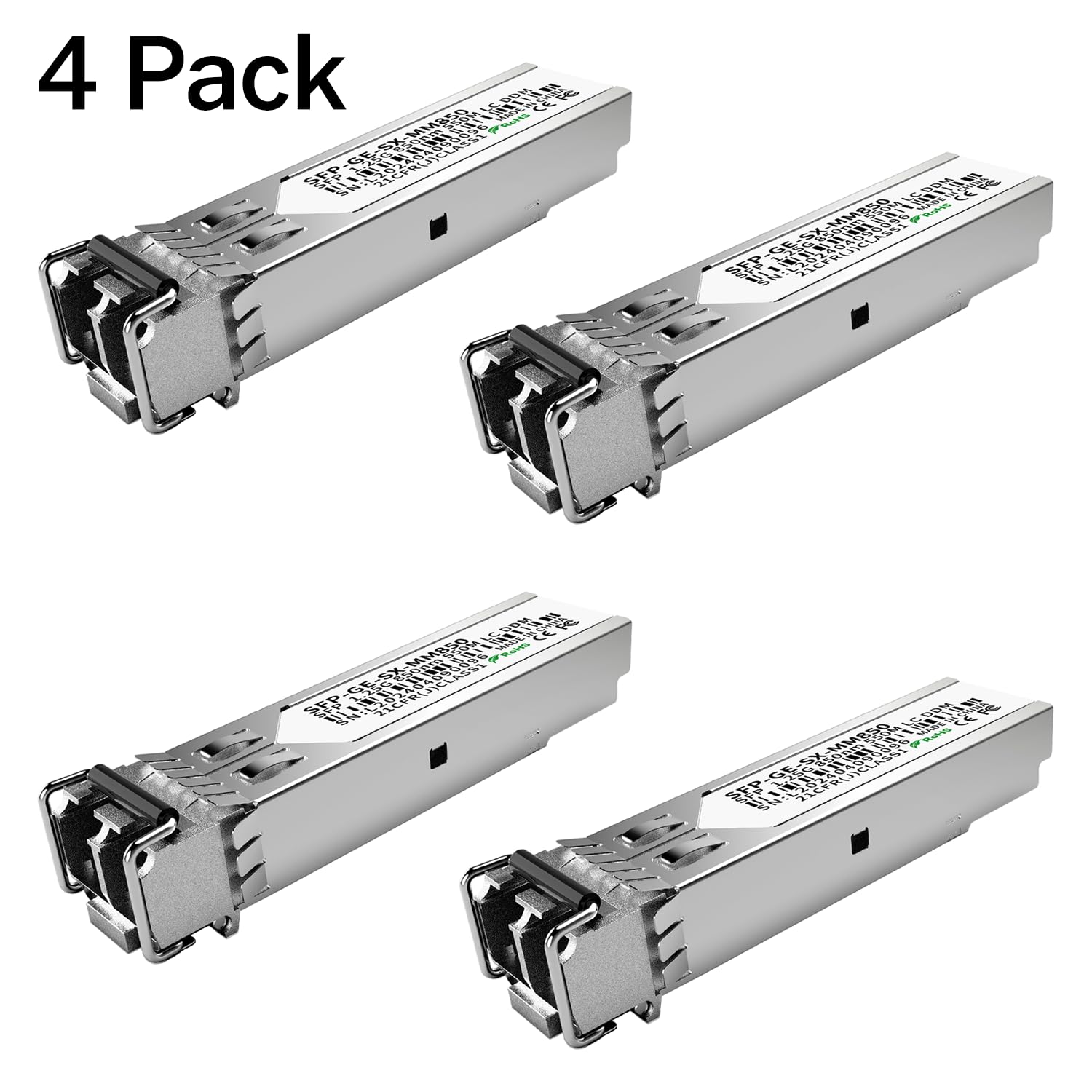 Lot de 4 modules SFP 1,25 G 1000Base-SX multimode LC émetteur-récepteur LC 850 nm MMF, portée 550 m – Compatible avec Cisco SFP-GE-S, Meraki MA-SFP-1GB-SX, Ubiquiti UF-MM-1G, Mikrotik, TP-Link,