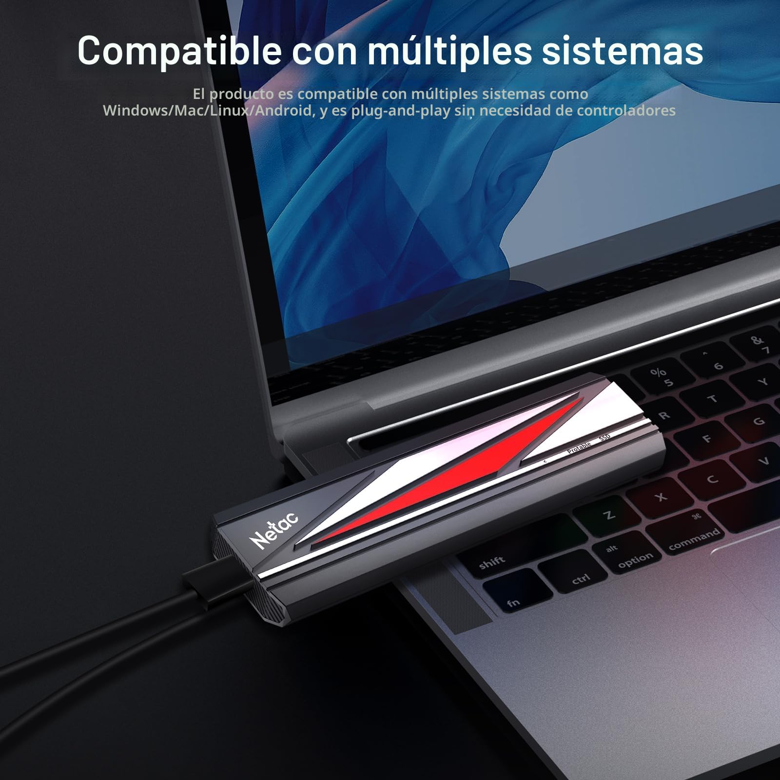 Netac SSD Externo portátil de 2 TB. hasta 2000 MB/s de Lectura/Escritura, Unidad Externa de Estado sólido USB 3.2 Gen2x2