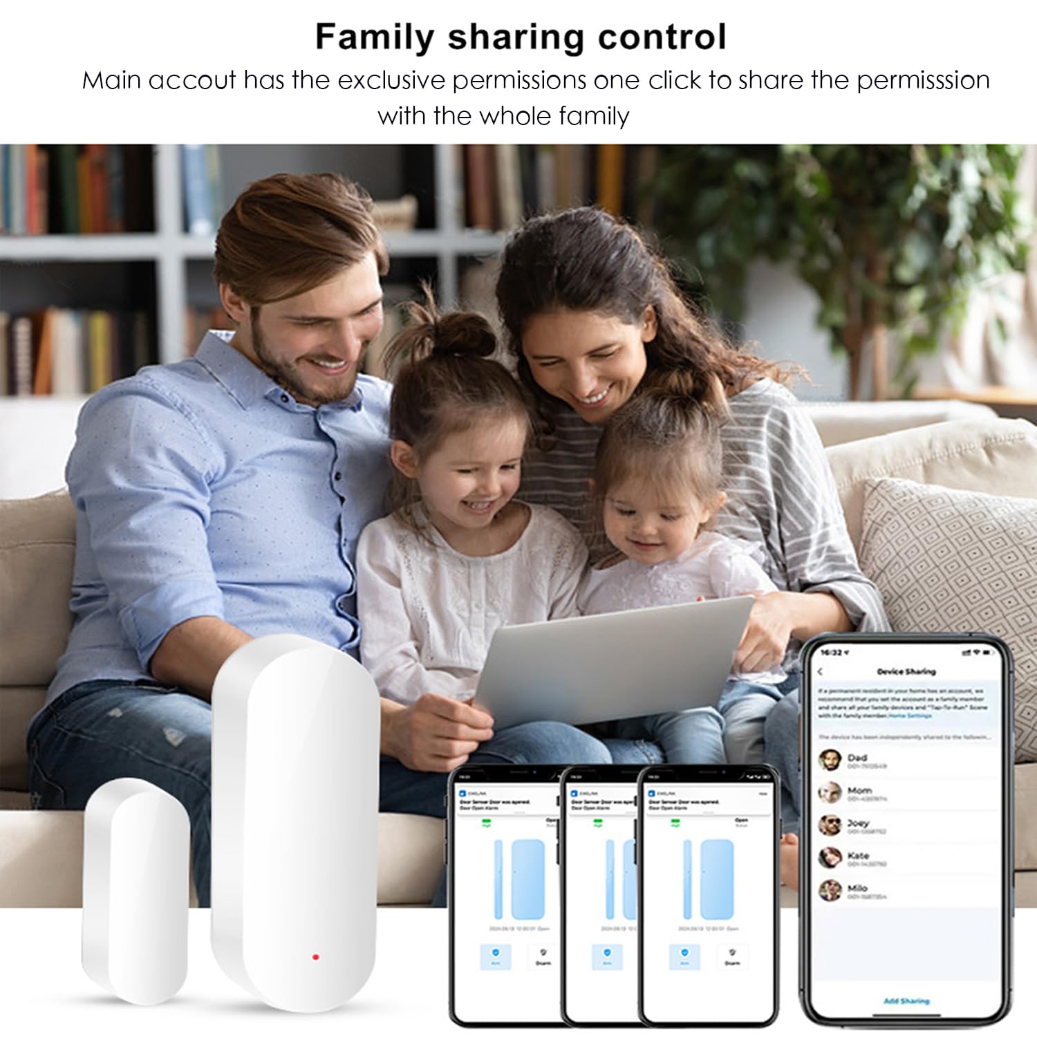 Sensore intelligente per porta WiFi: sensore di contatto per la sicurezza domestica, sensore per finestra senza fili con notifiche istantanee dell'app, compatibile con Alexa e Google Assistant