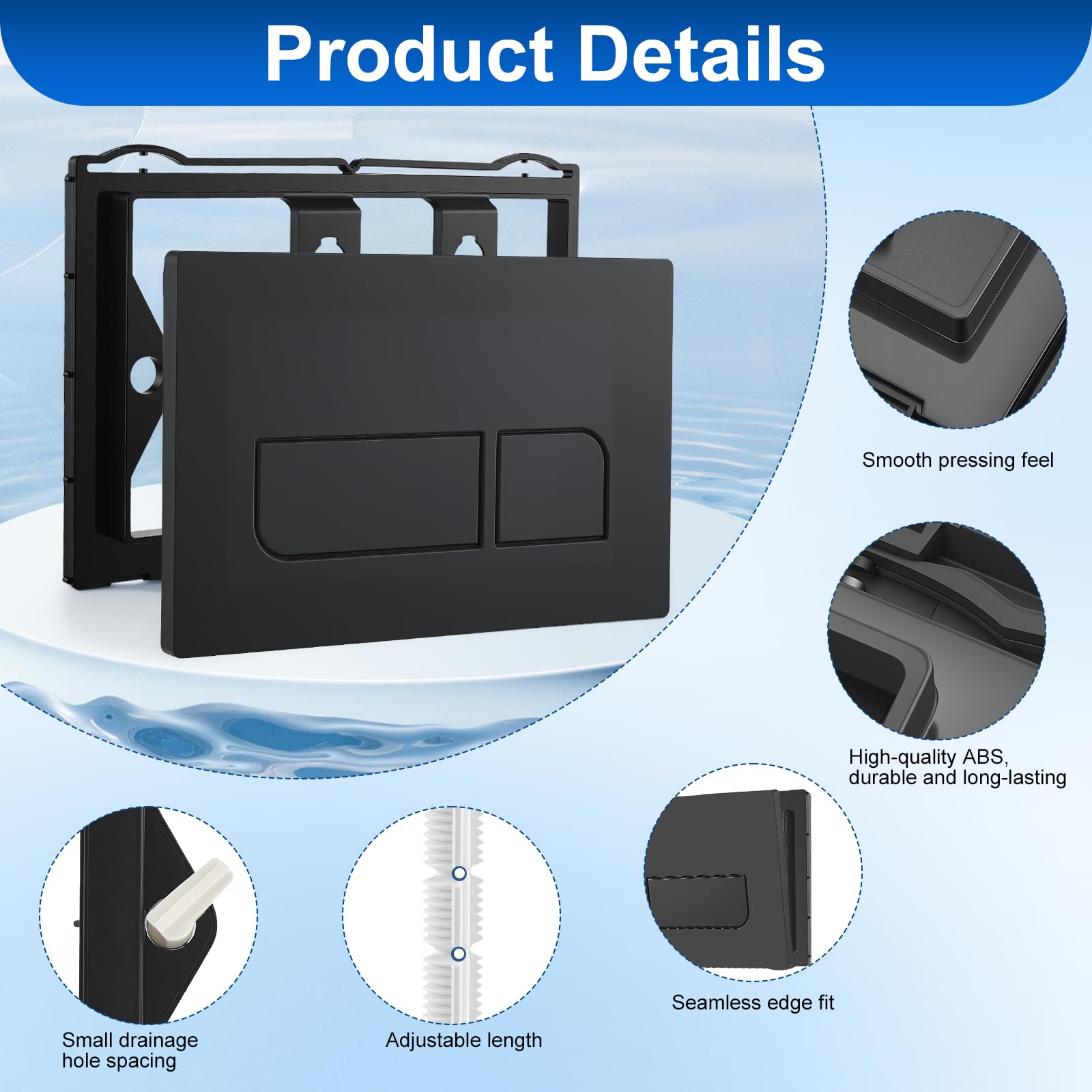 Placca di Comando WC, Compatibile con Geberit Sigma 01/20/30/50/UP300/UP320, Pulsante Doppio Scarico, Pannello Frontale in ABS per Cassetta Incasso Geberit, Dimensioni 16.4×24.6 CM, Opaco(Nero)