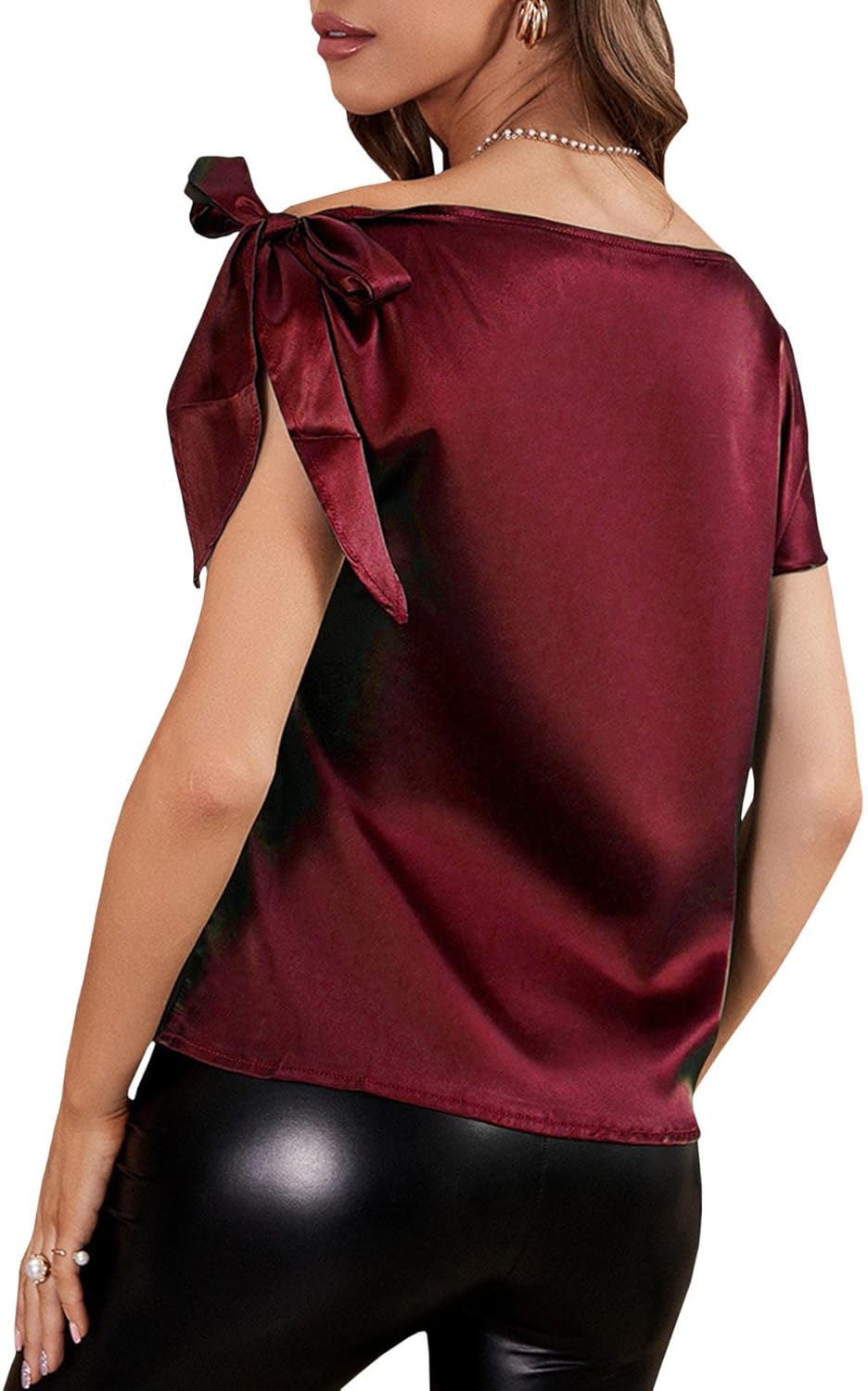 SEMATOMALA Women's Satin Off One Shoulder Knot Tie Elegant