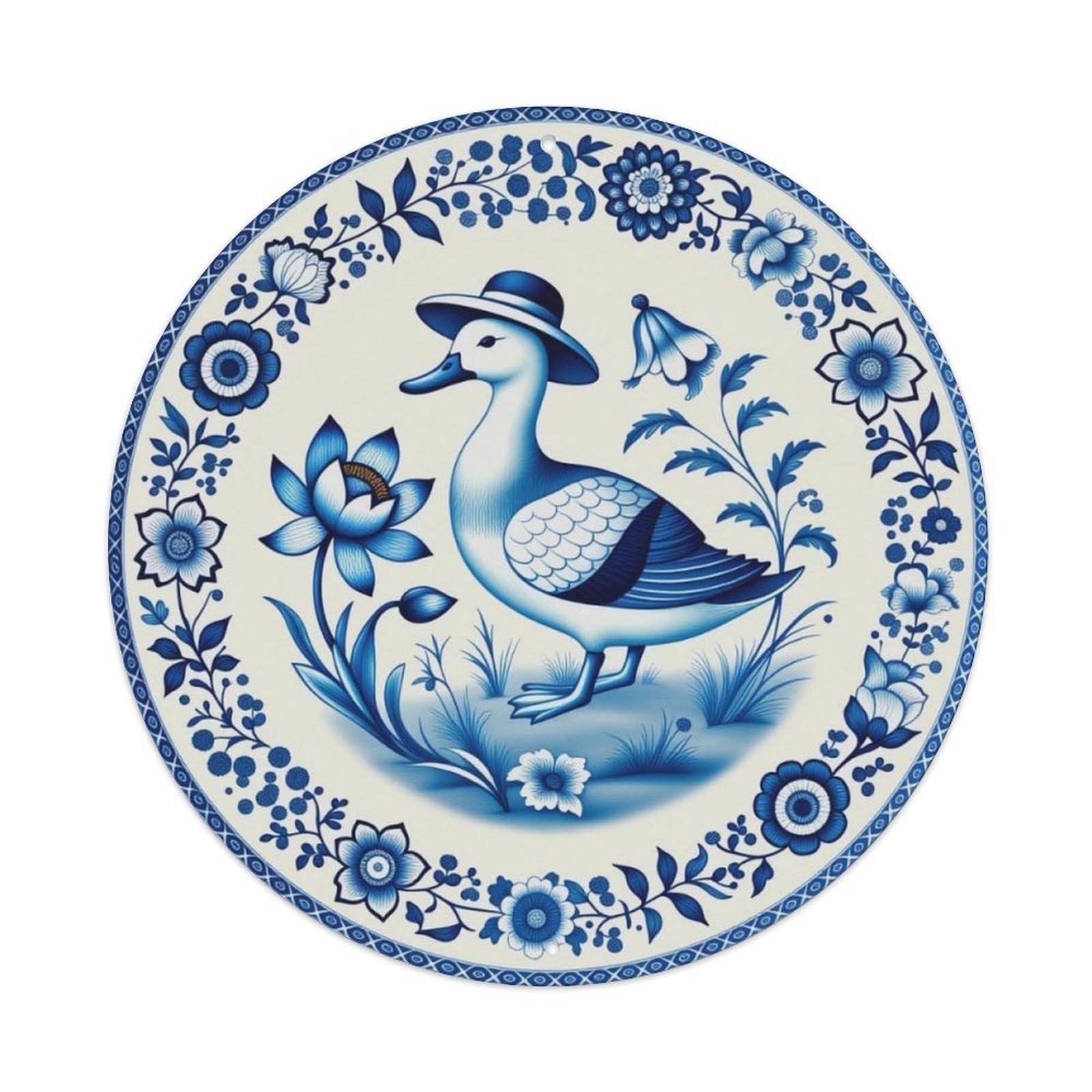 Ldfuieksufg Style Blue White Porcelain Duck Floral Sign Vintage Aluminium Metal Sign, Retro Wall Decor For Home, Bar, Garage & Farmhouse 20X20cm