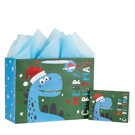 Loveinside Christmas Medium Recycled Gifts Bags with Handles, Reusable Christmas Party Gift Bag, Shopping Bag - 13" x 7" x 13", 12 Pcs, Xmas Cartoon Pattern Design