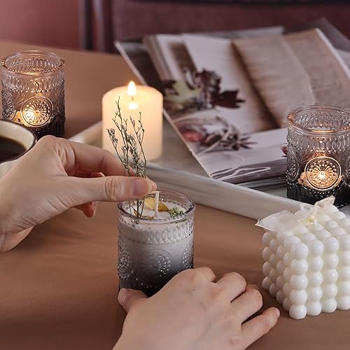 Miniatura 3 de Lanttu 12 portavelas votivas grises, candelabros de cristal para centros de mesa de boda, fiestas de cumpleaños y decoración del hogar