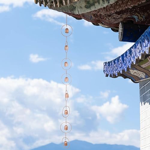 Miniatura 7 de YOUGE Cadena de lluvia decorativa, cubo de regadera, mariposa, corazón, anillo, campana, cadena de lluvia para canalón, cadena de lluvia colgante