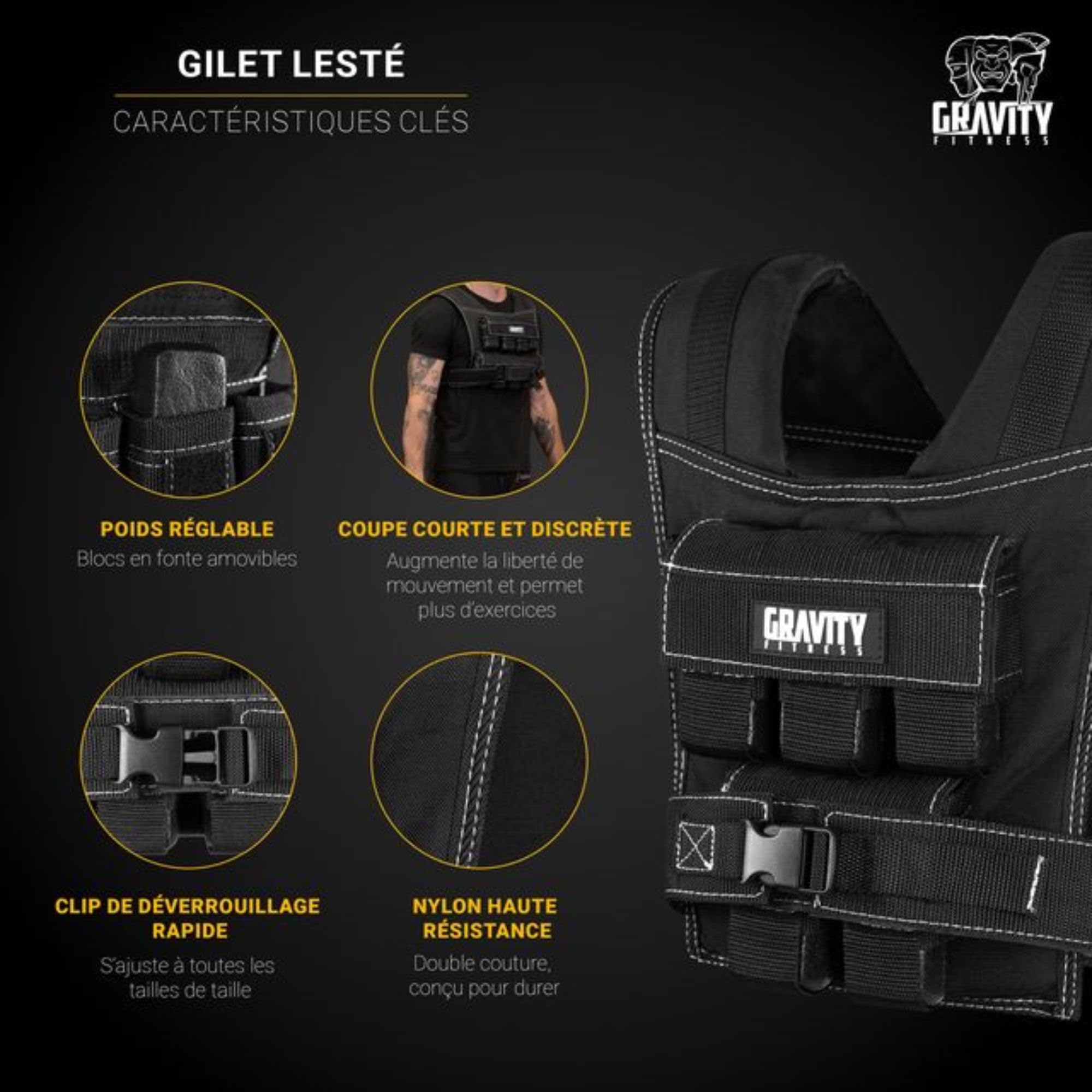 Gravity Fitness Weighted Vest - 15kg - 20kg - Fully Adjustable. Calisthenics, Crossfit, Strength Training, Home and Commercial Use.